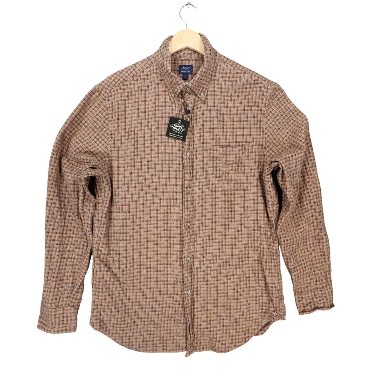 J.Crew Button Down Mens M Brown Excellent Plaid Brushed Twill