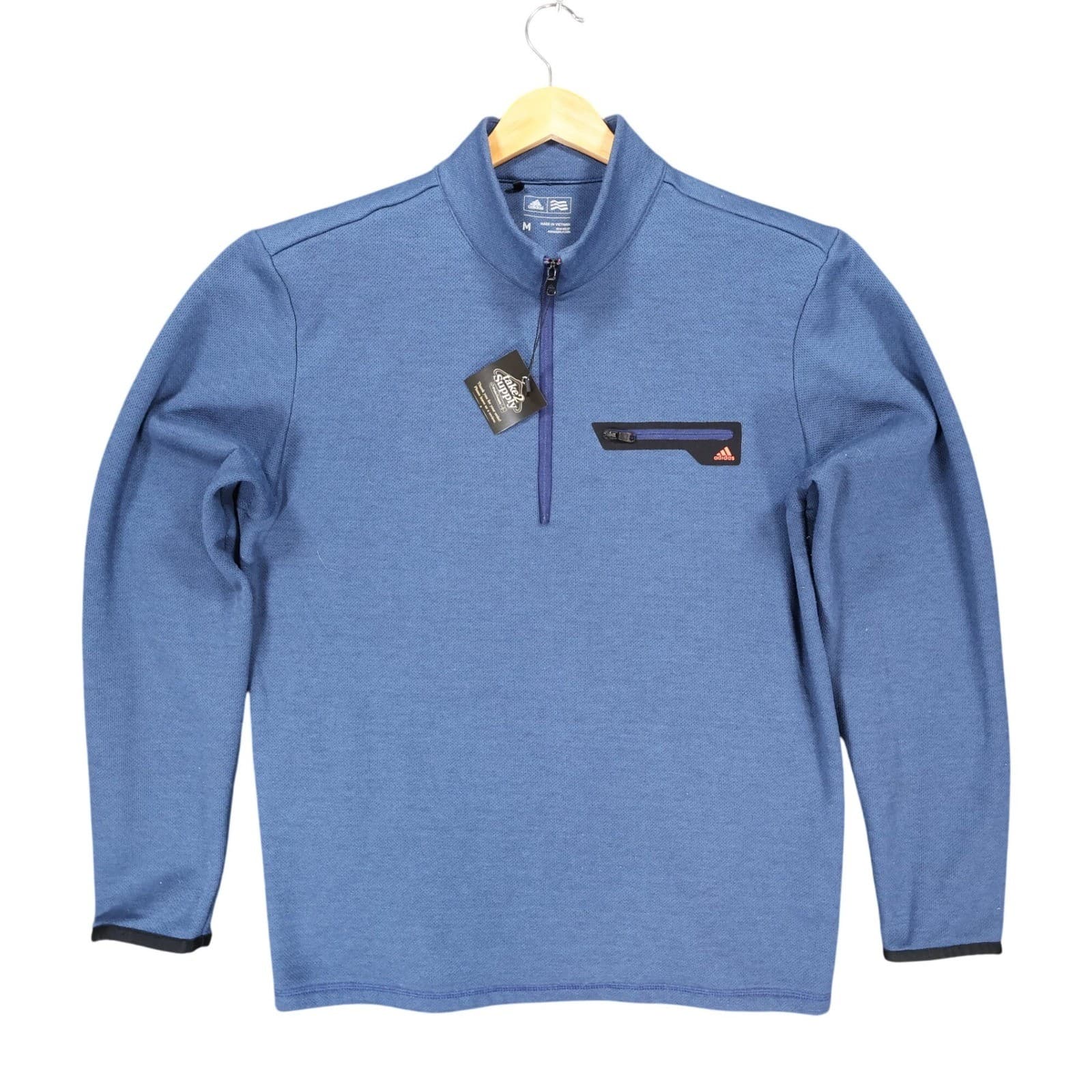 Adidas Quarter Zip Pullover Mens Medium Blue Excellent Textured Chest Pocket