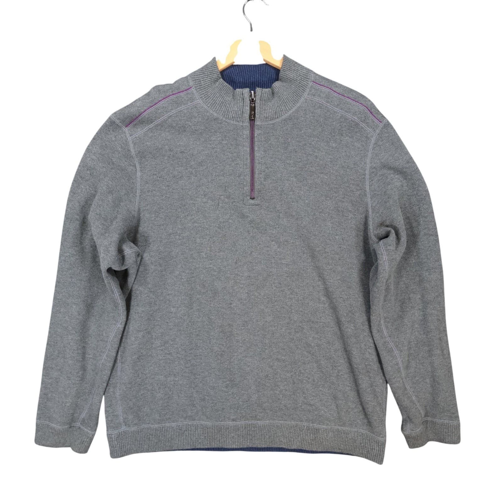 Tommy Bahama Quarter Zip Mens XL Gray Excellent Reversible Cotton