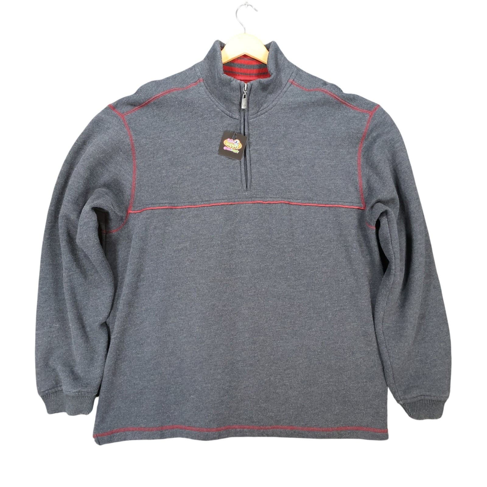 Arrow Quarter Zip Pullover Mens XL Gray Excellent Contrast Stitching Sweatshirt