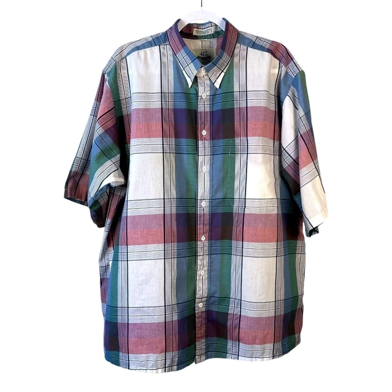 417 by Van Heusen Men's XL Extra Tall Plaid Short Sleeve Button Up Shirt