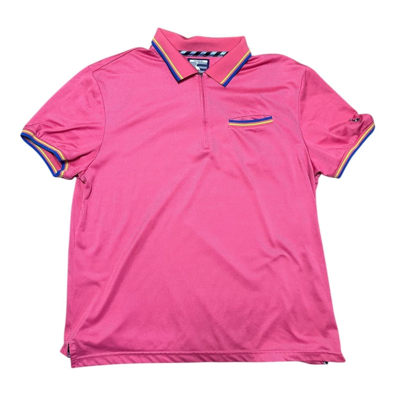 Tailorbyrd Men's Size L Pink Quarter-Zip Performance Striped Polo Size Polyester