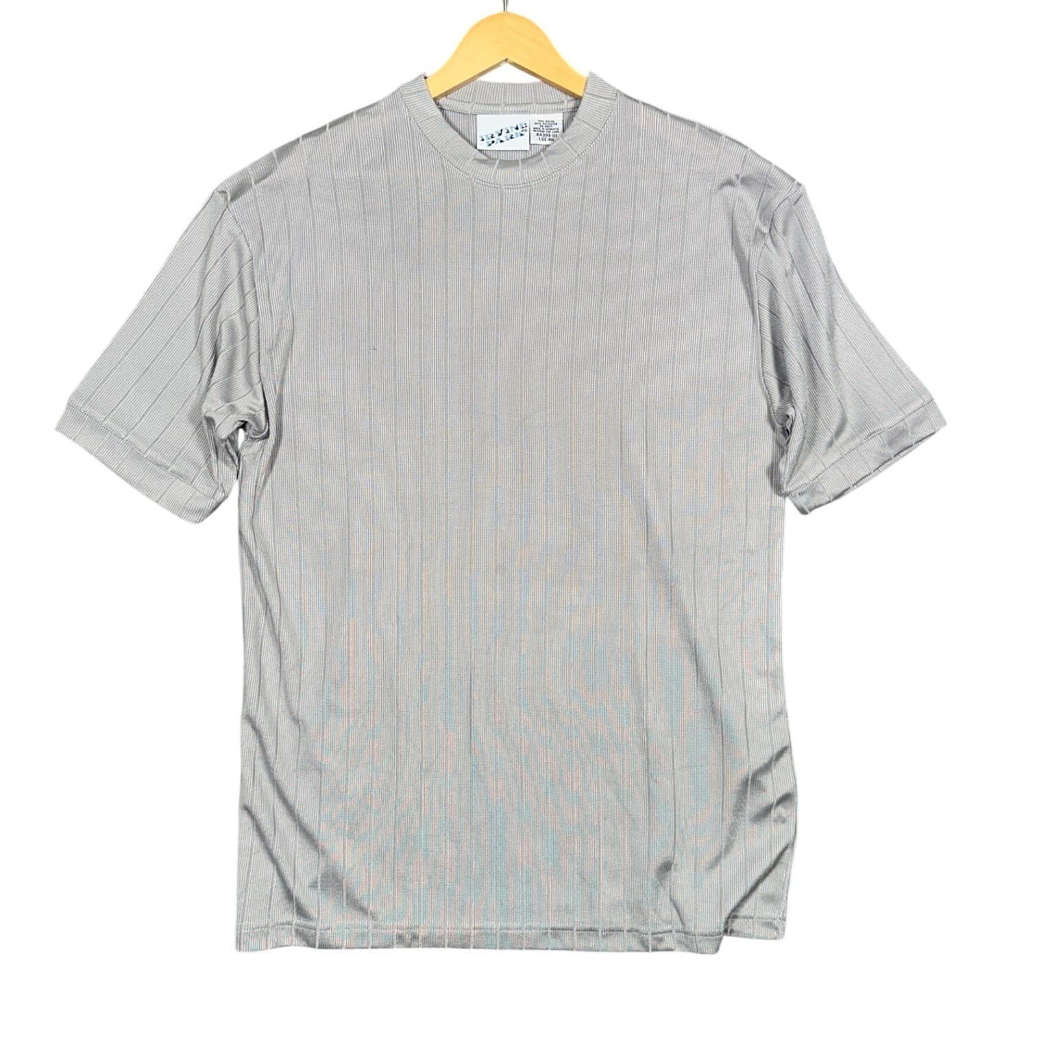 IRVINE PARK Mens Gray Vertical Stripe Short Sleeve T-Shirt Size L XL