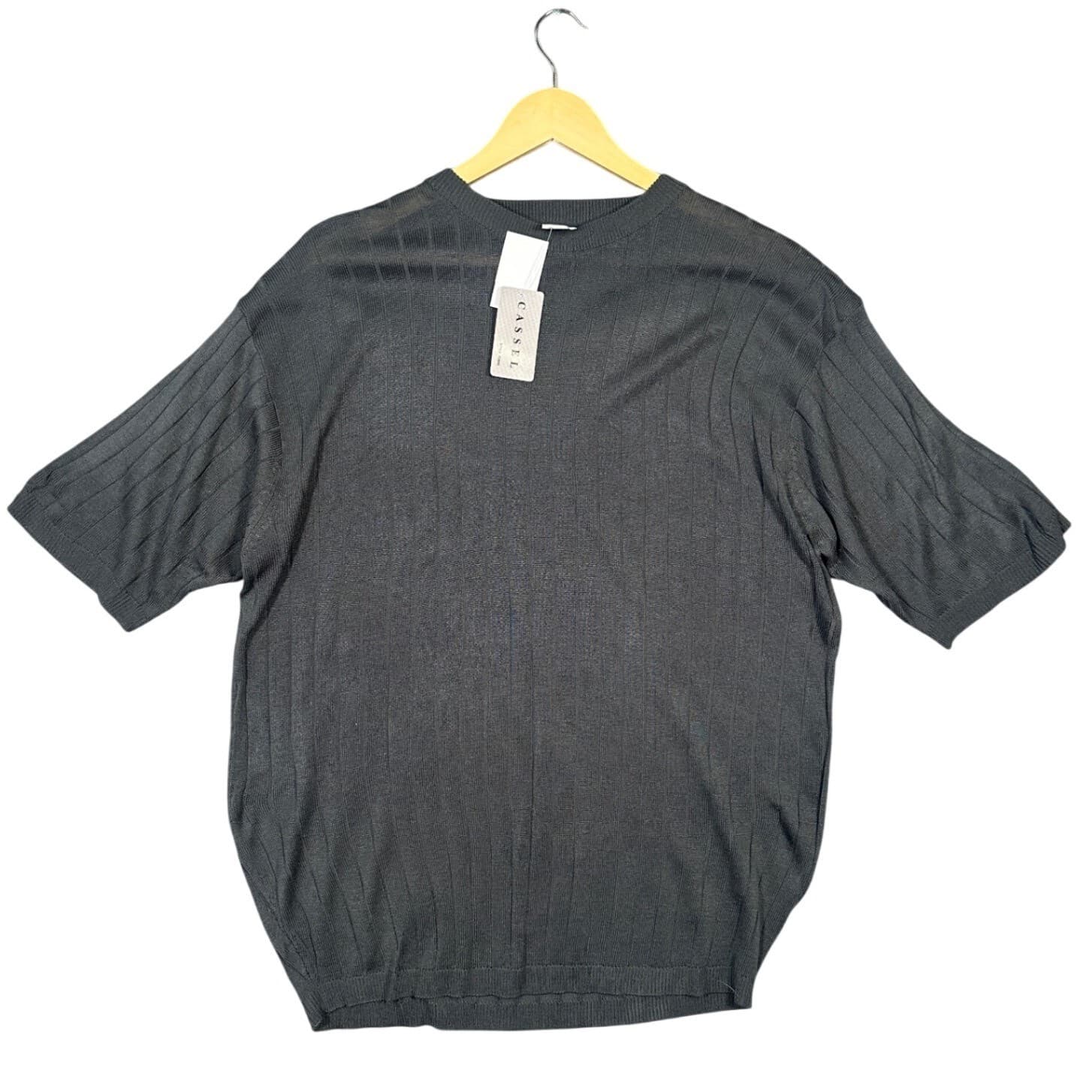 CASSEL Mens Dark Gray Ribbed Knit Short Sleeve Sweater XL