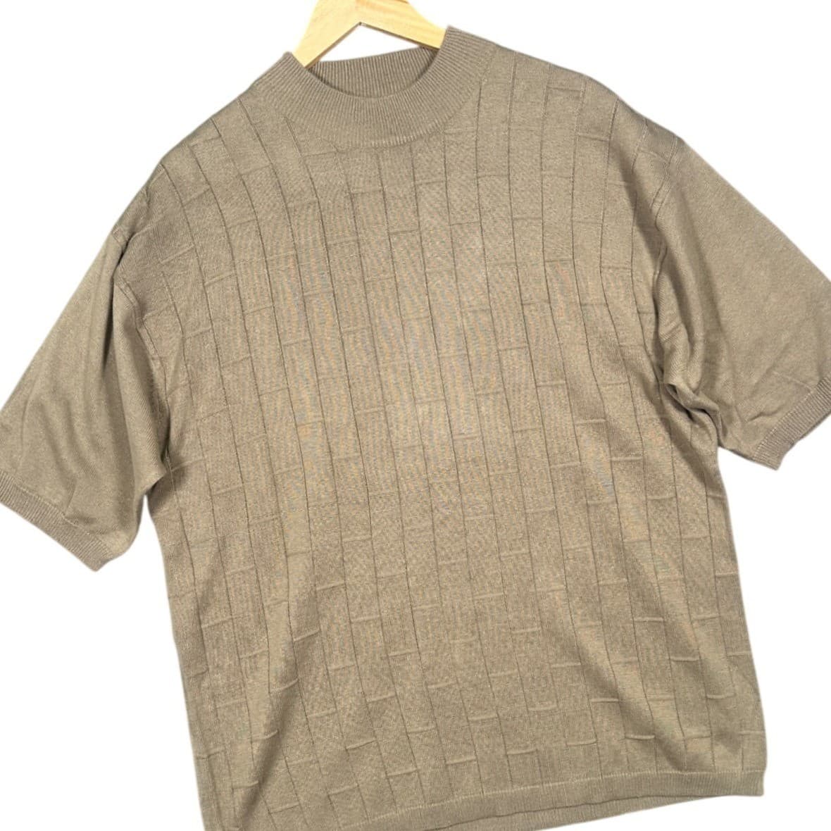 IRVINE PARK Mens Taupe Grid Pattern Mock Neck Short Sleeve Knit Sweater XLG