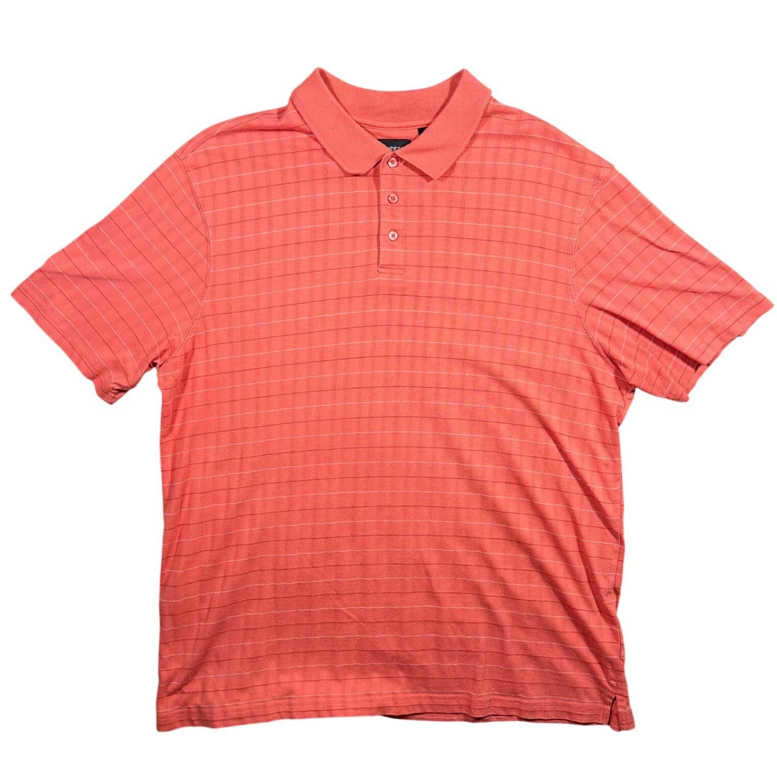 Haggar Polo Shirt Mens XL Salmon Short Sleeve Striped Ribbed Knit