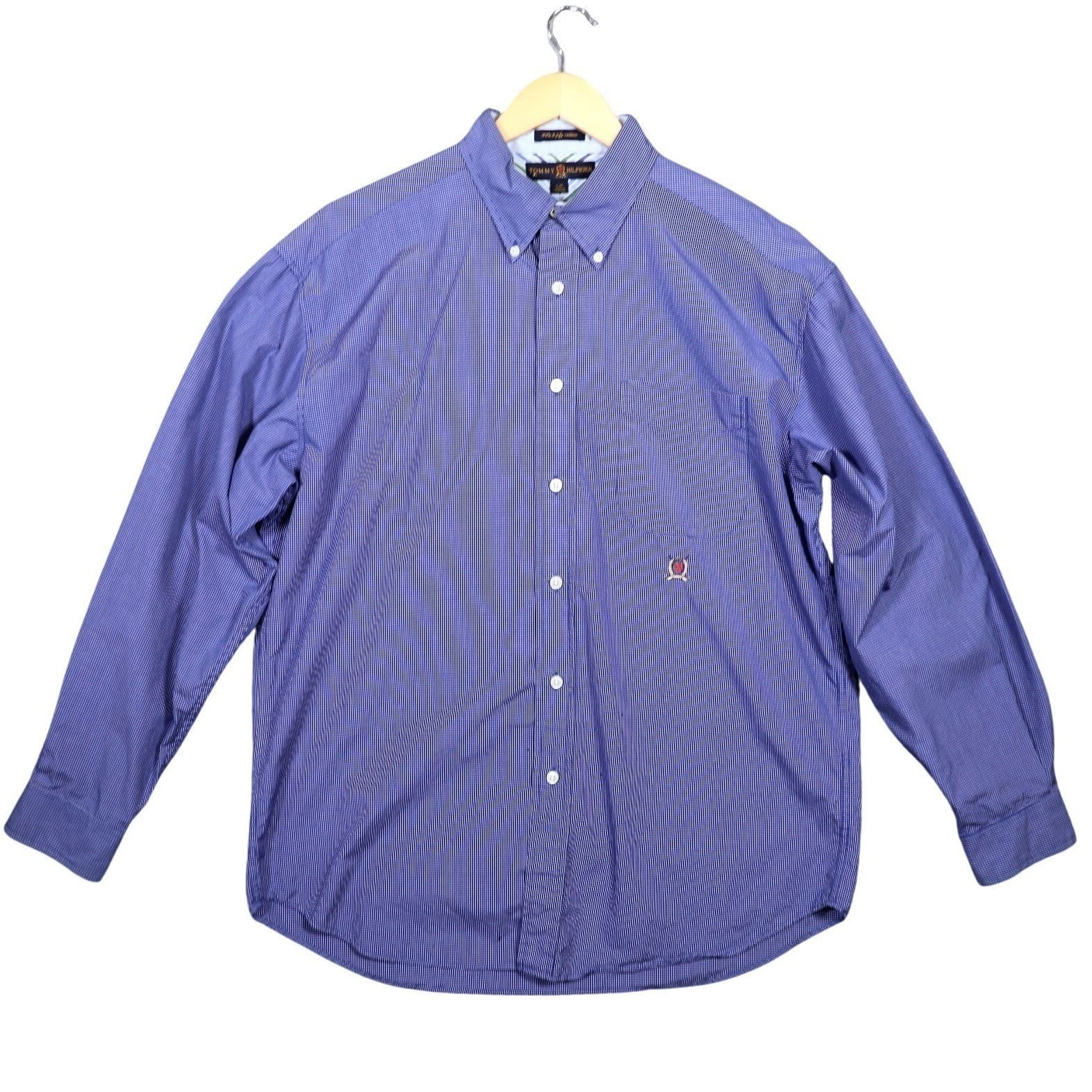 Tommy Hilfiger Golf Mens Button Down Shirt Long Sleeve Blue Gingham Size Large
