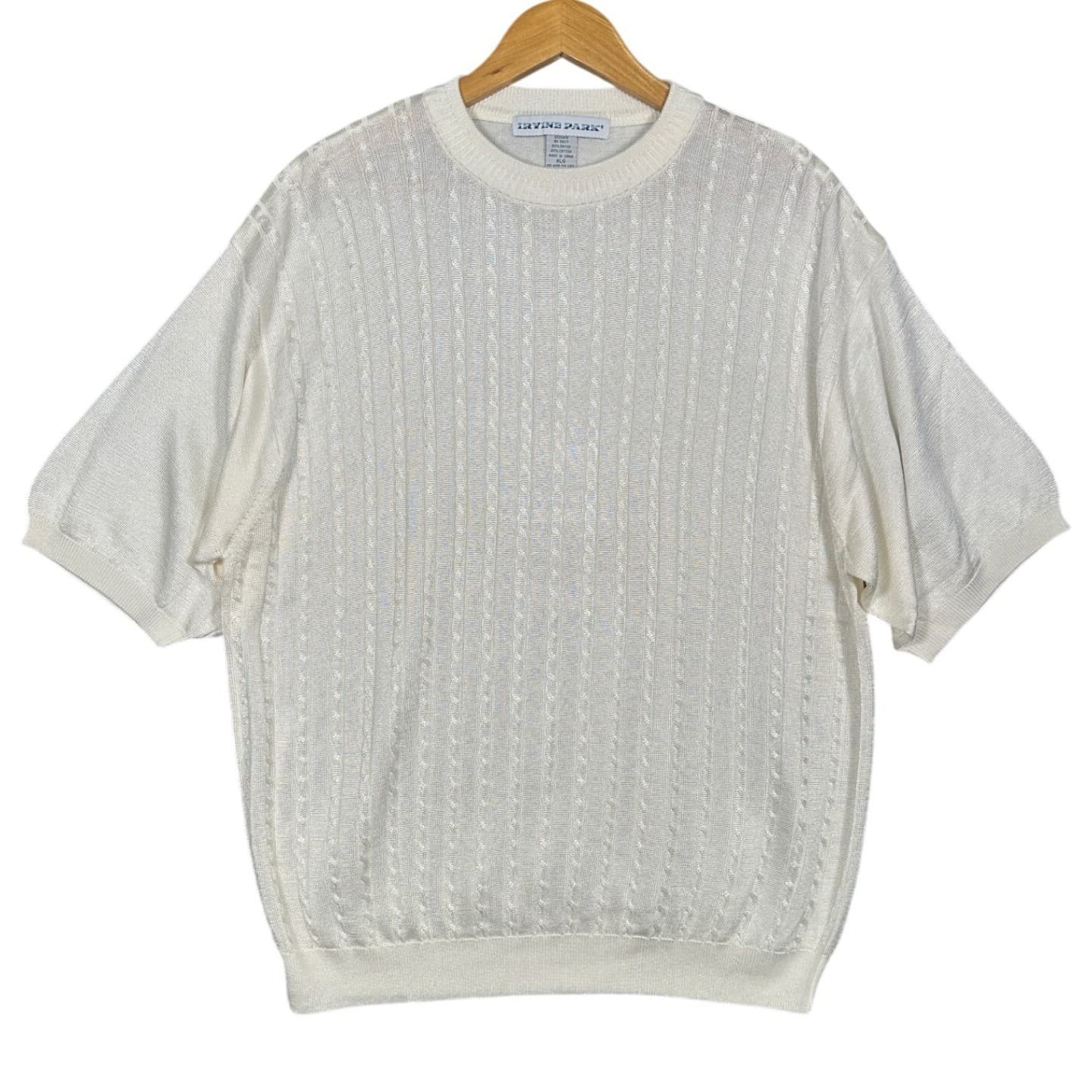 IRVINE PARK Mens XLG Cream Cable Knit Short Sleeve Sweater