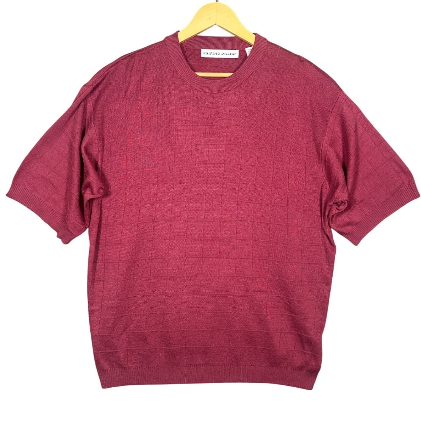 Irvine Park Mens Burgundy Textured Grid Knit Short Sleeve Sweater XLG