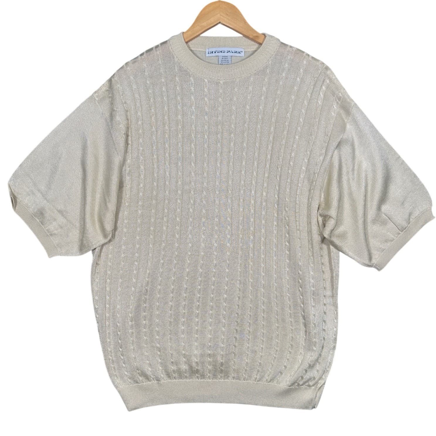 IRVINE PARK Mens XLG Tan Cable Knit Short Sleeve Sweater