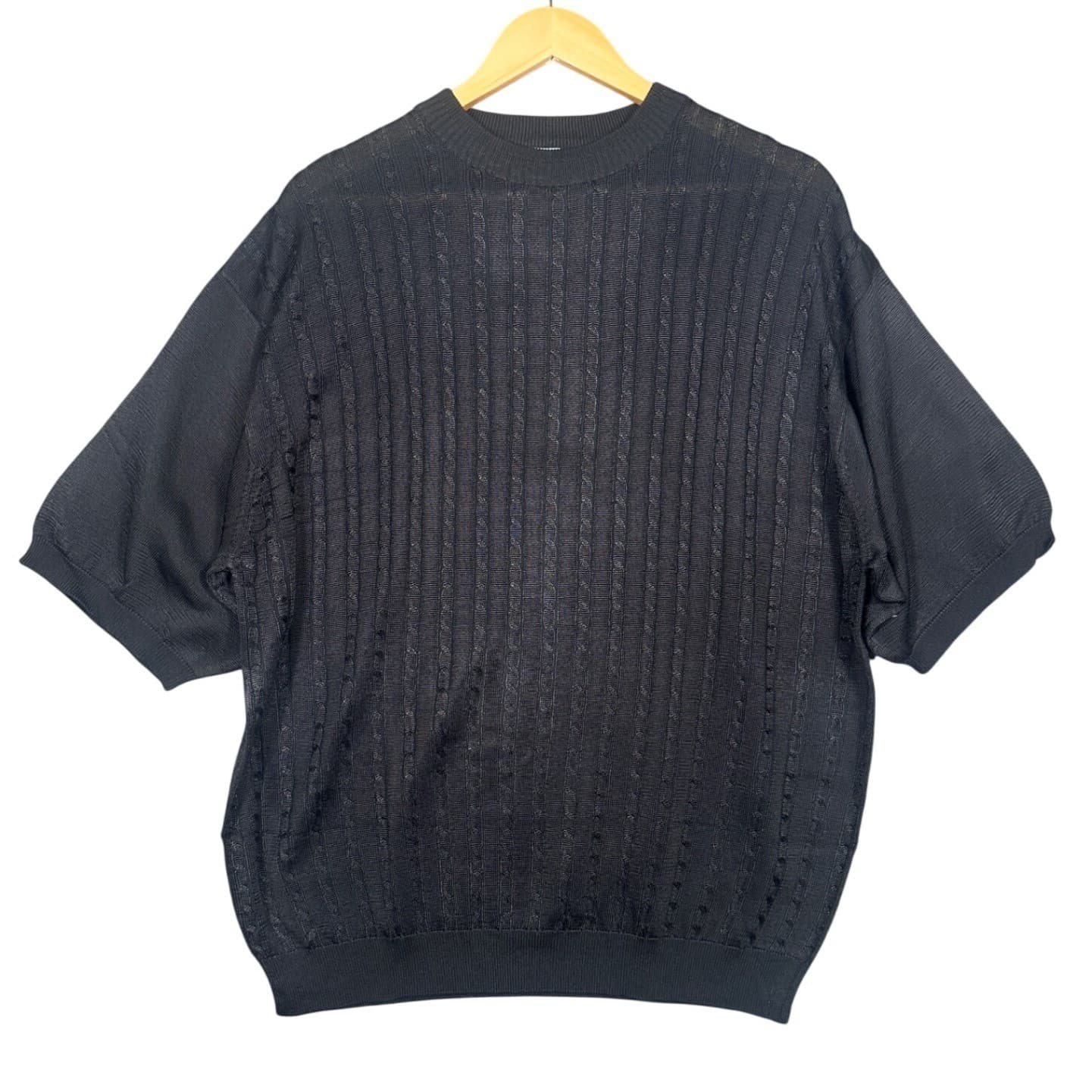 Irvine Park Mens XLG Black Cable Knit Short Sleeve Sweater Top