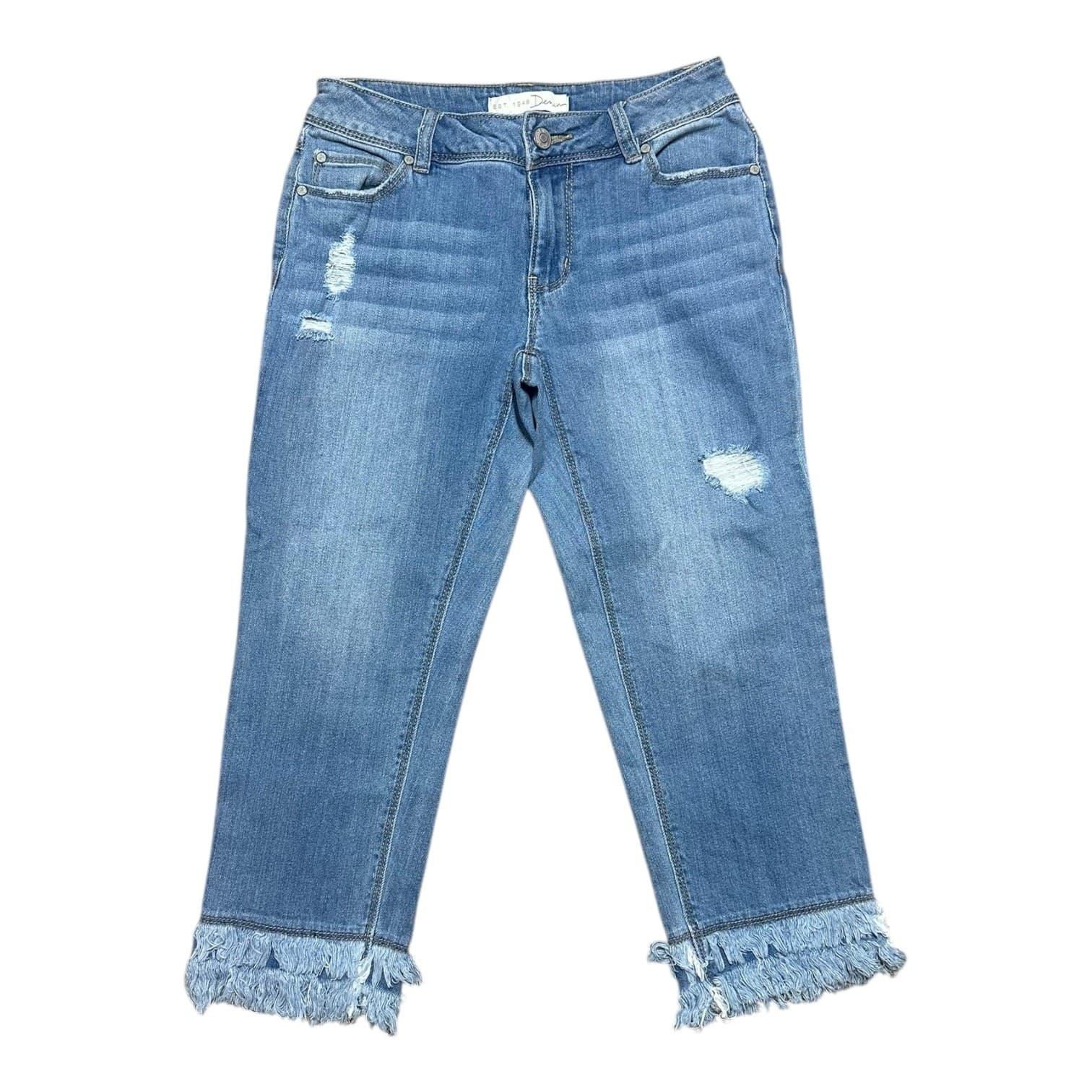 EST 1946 Denim Mid Rise Distressed Frayed Hem Cropped Jeans Womens Size 2