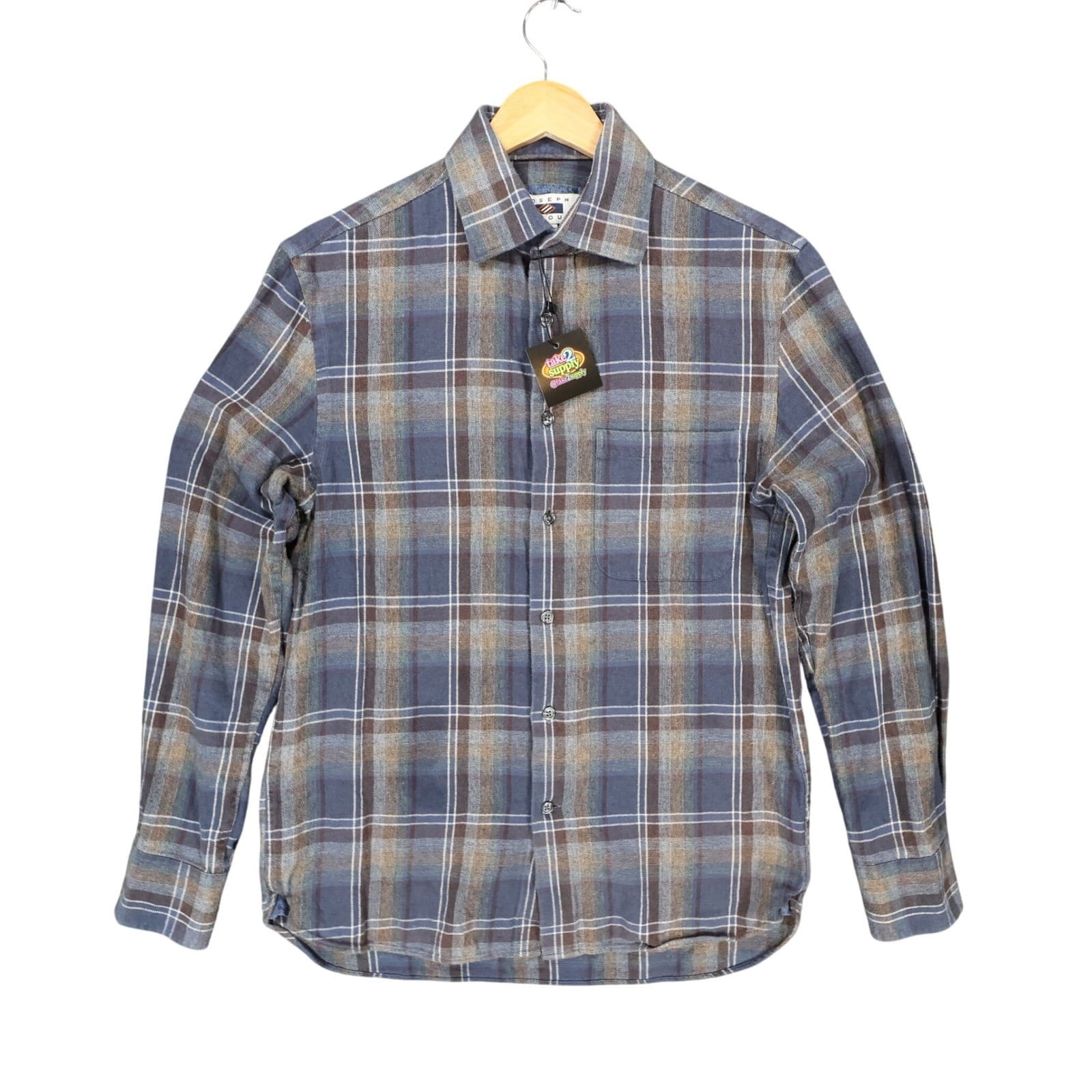 Joseph Abboud Flannel Mens S Blue Excellent Plaid Button Up