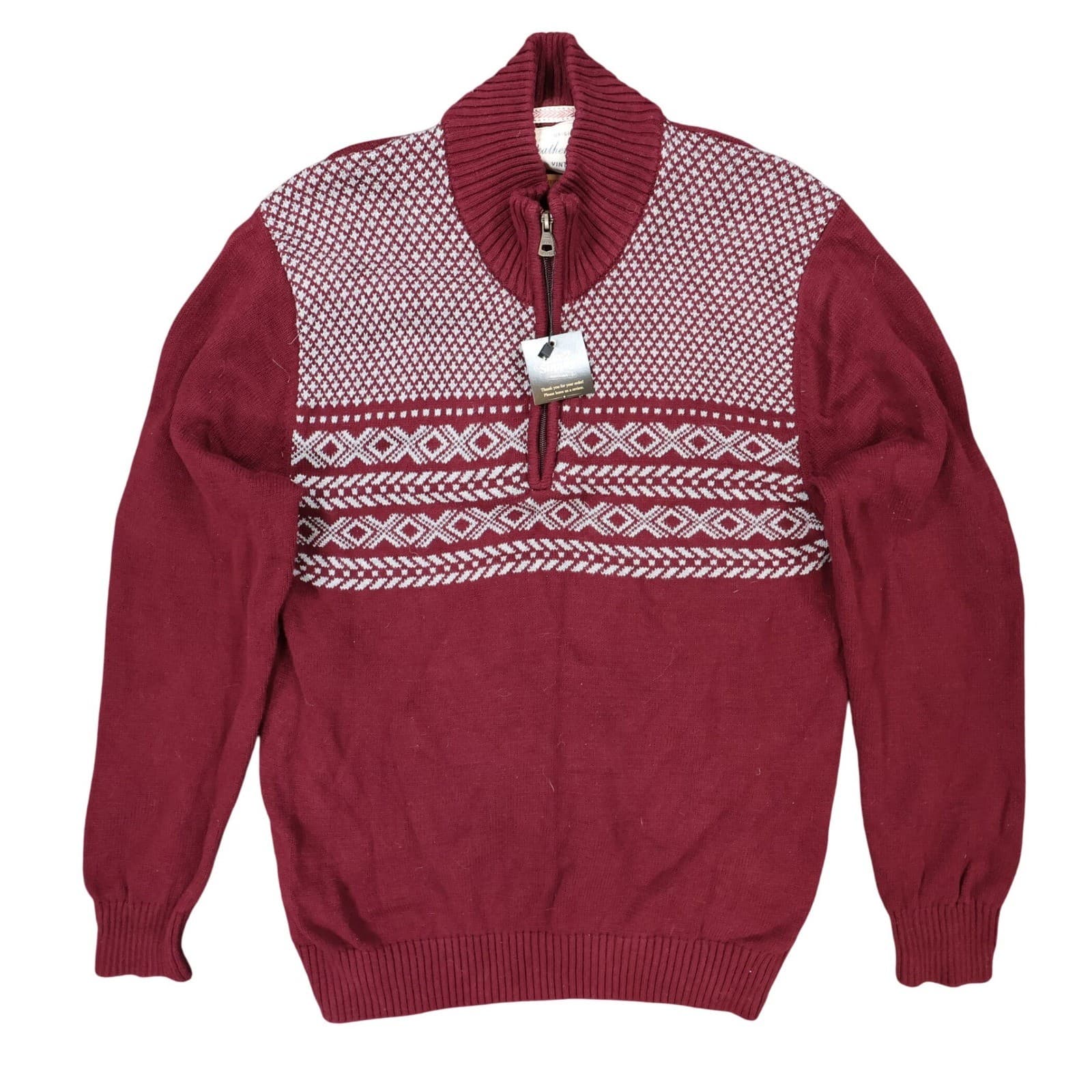 Weatherproof Vintage Quarter Zip Sweater Mens Large Burgundy Excellent Holiday