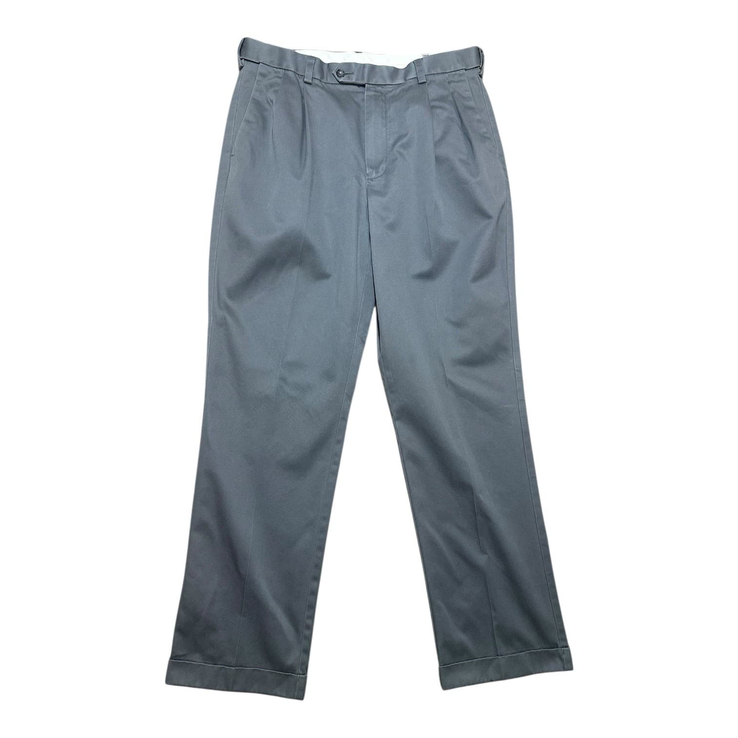 Roundtree & Yorke Men's Grey Pleated Chino Pants 34x32 Cotton Classic Fit