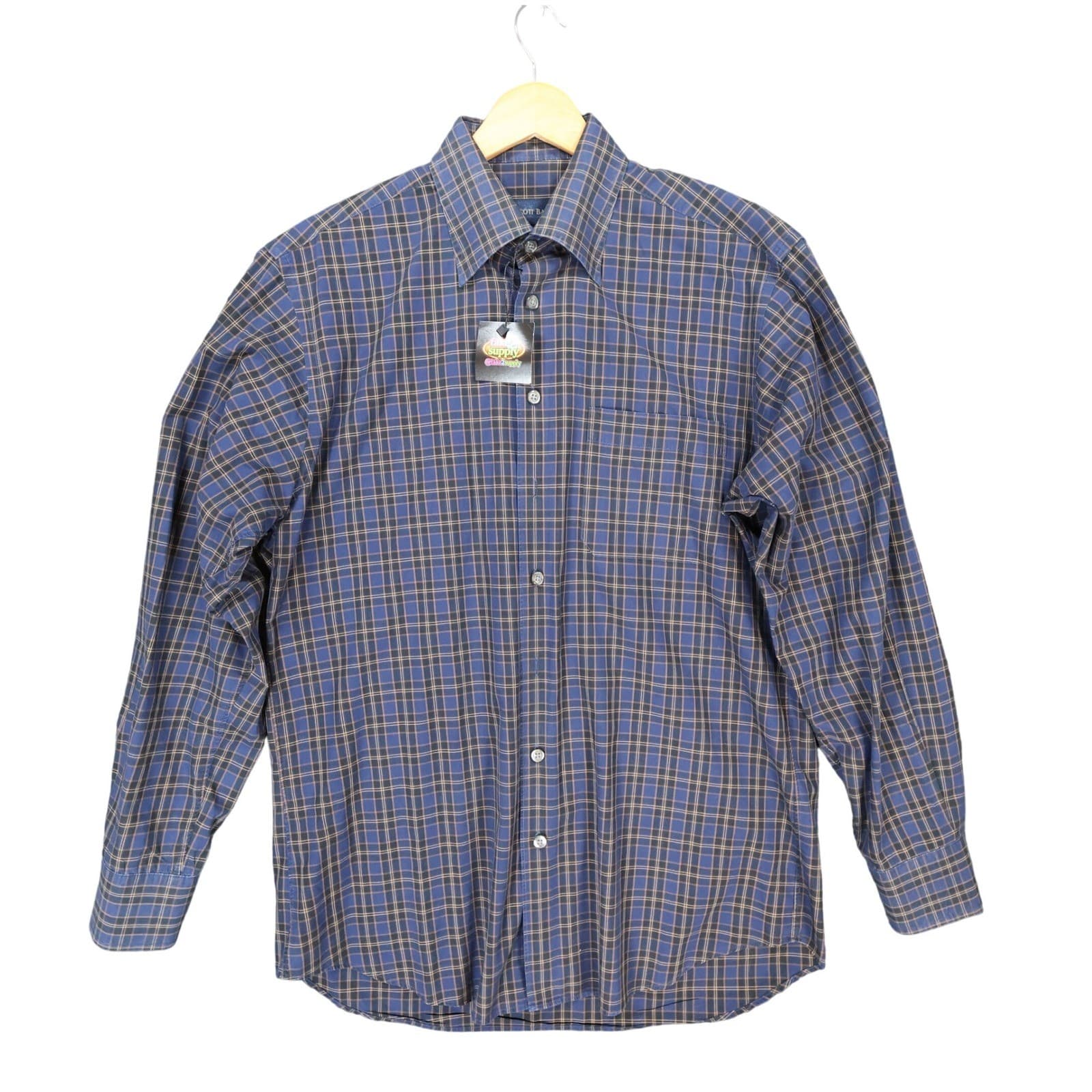 Scott Barber Button Up Mens M Blue Excellent Plaid Long Sleeve