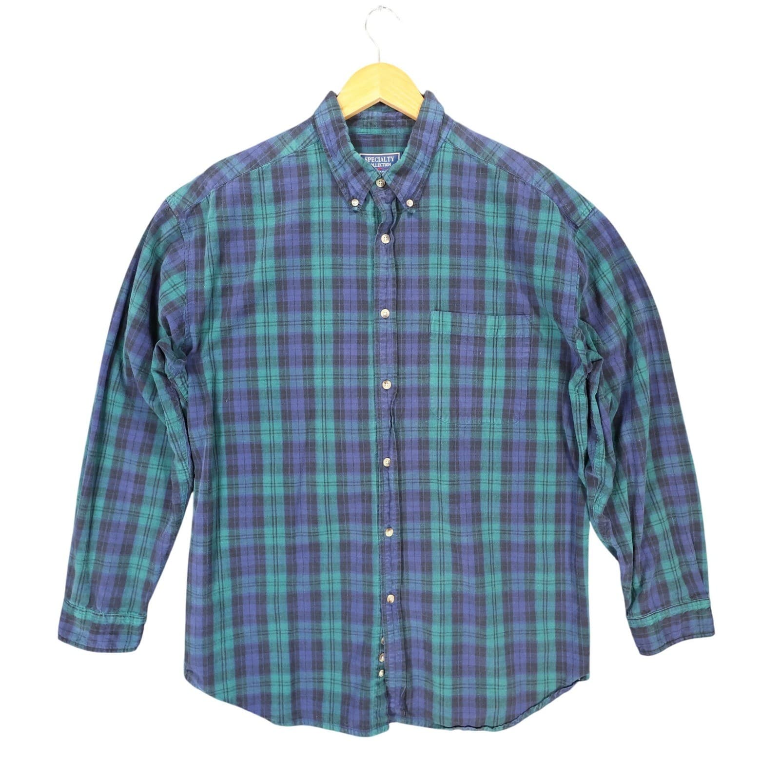 Specialty Collection Button Down Mens XL Green Excellent Plaid Flannel