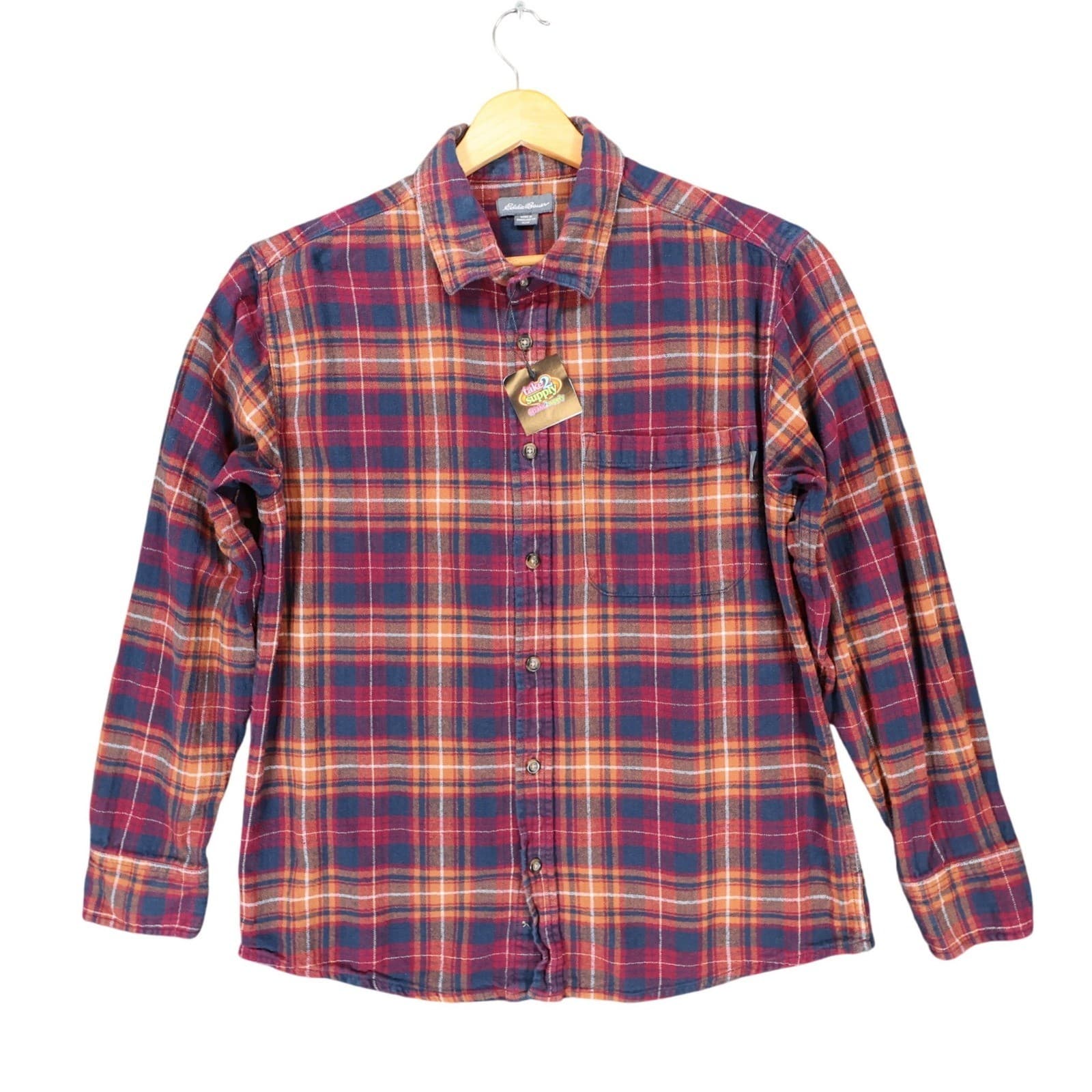 Eddie Bauer Flannel Shirt Mens Medium Multicolor Excellent Plaid Button Up