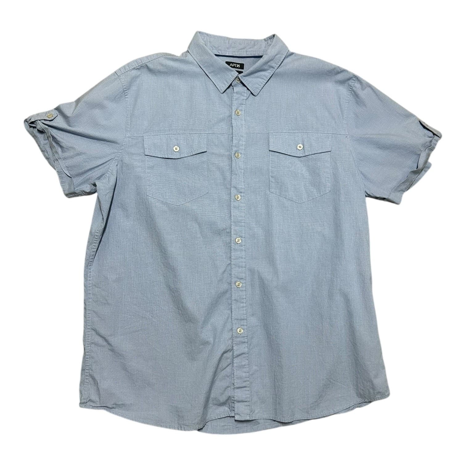 APT. 9 Men's XL Light Blue Slim Fit Short Sleeve Casual Shirt Stretch
