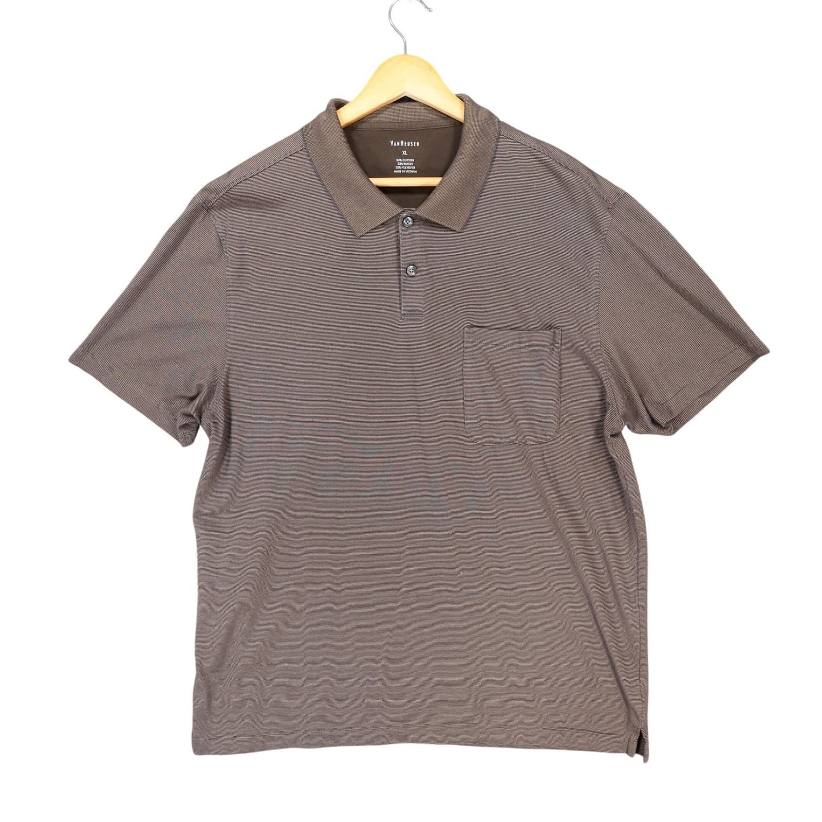 Van Heusen Polo Mens XL Brown Excellent Short Sleeve Ribbed Texture Pocket