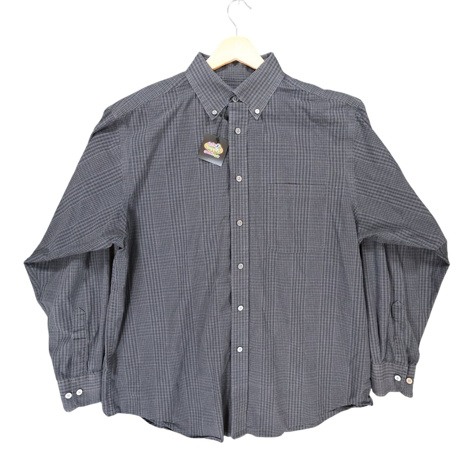Roundtree & Yorke Button Down Mens Large Black Excellent Gingham Plaid