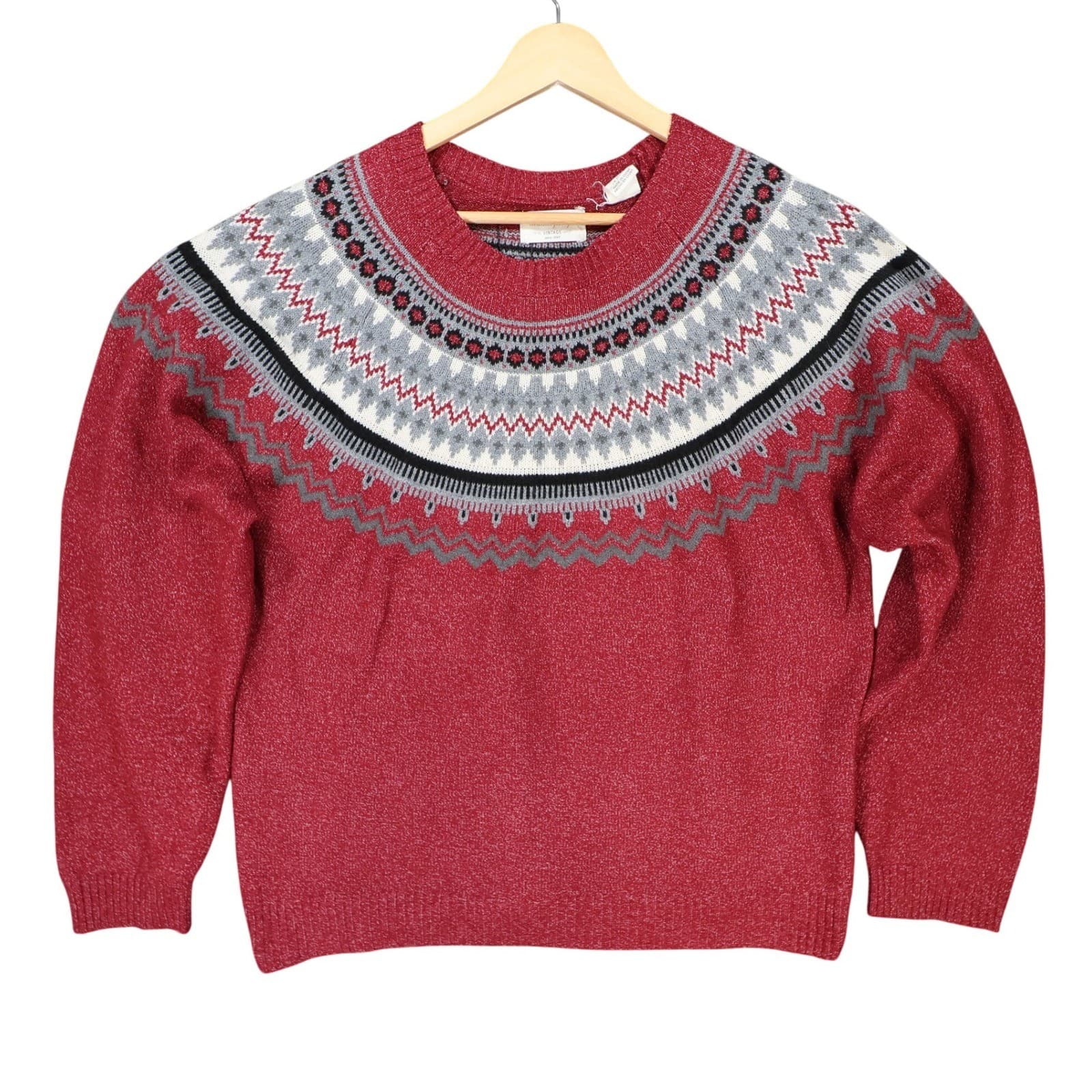 Weatherproof Vintage Sweater Womens Large Red Excellent Fair Isle Knit