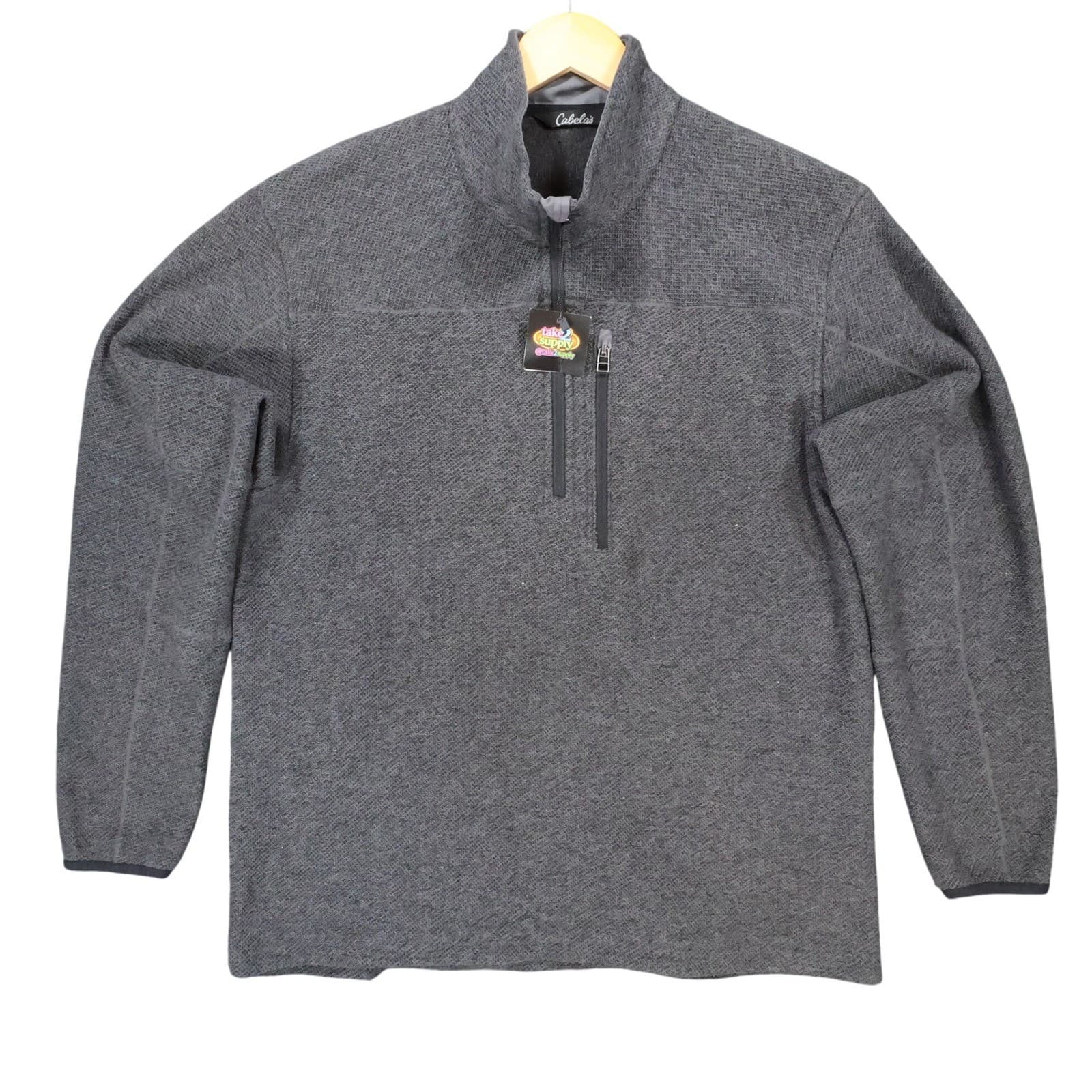Cabela's Pullover Mens XL Gray Excellent Textured Fleece Quarter Zip