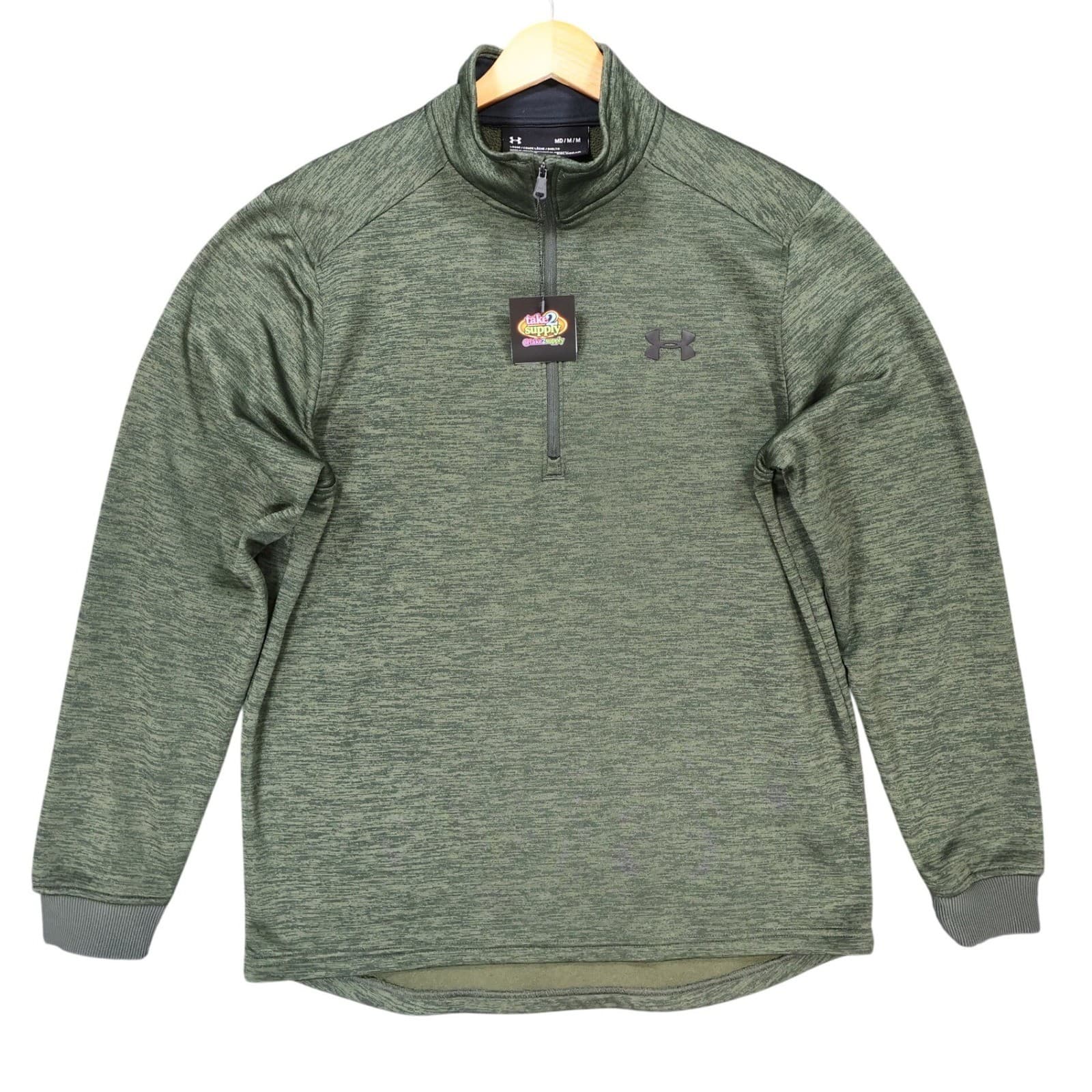 Under Armour Quarter Zip Pullover Mens Medium Green Excellent ColdGear Loose Fit
