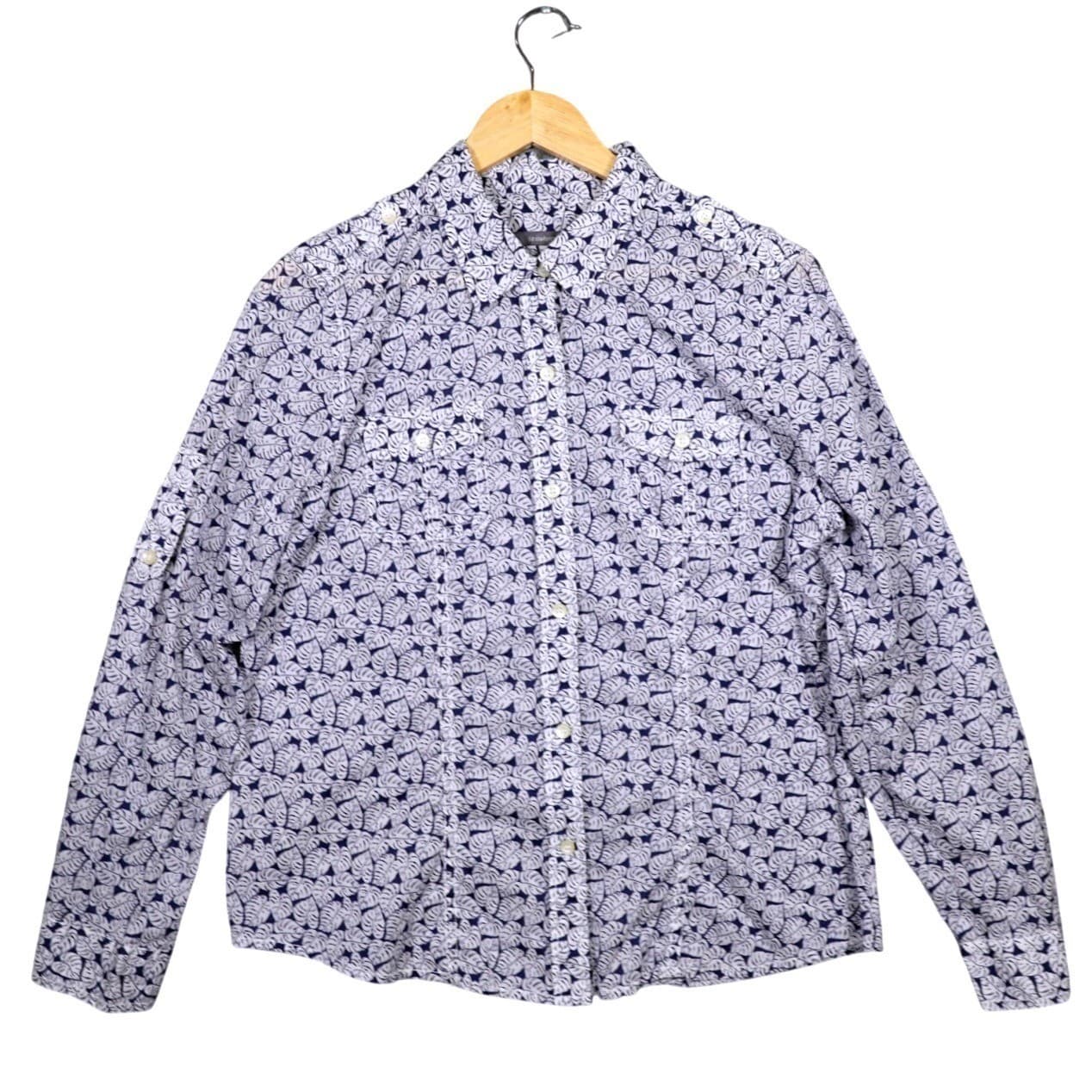 Liz Claiborne Womens Button Down Shirt Long Sleeve Tropical Leaf Print Size M