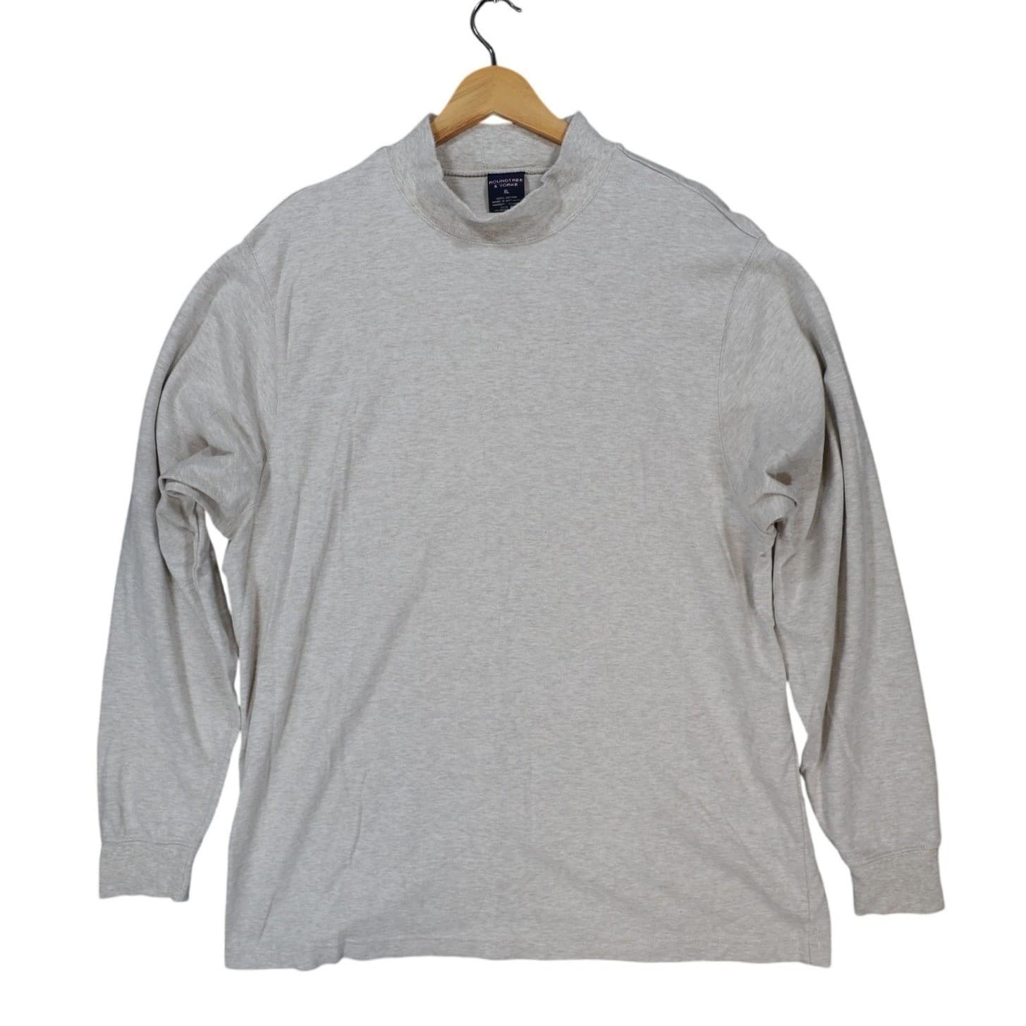 Roundtree & Yorke Mock Neck Shirt Mens XL Beige Excellent Heathered Cotton