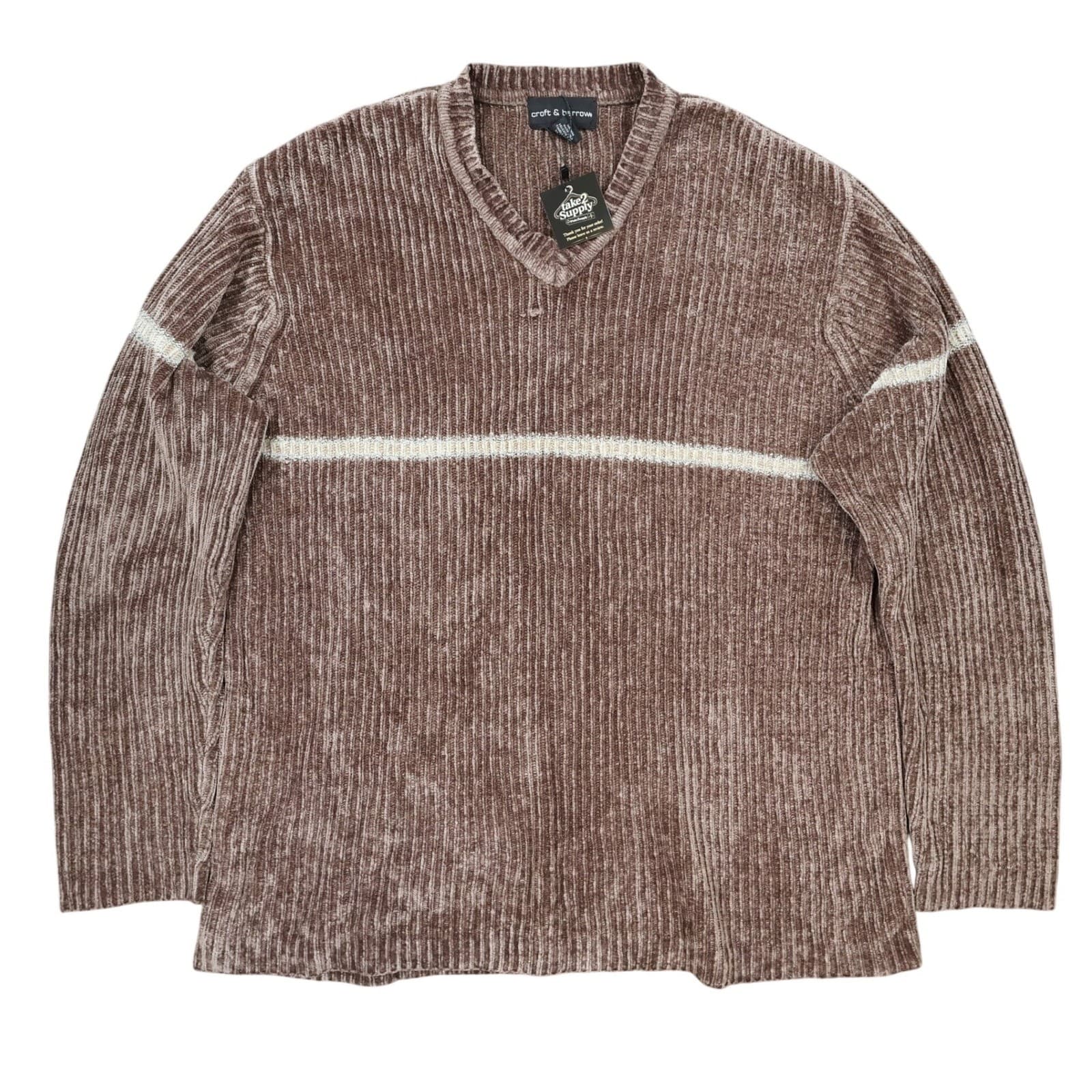 Croft & Barrow Sweater Mens XLT Brown Excellent Chenille Ribbed V-Neck