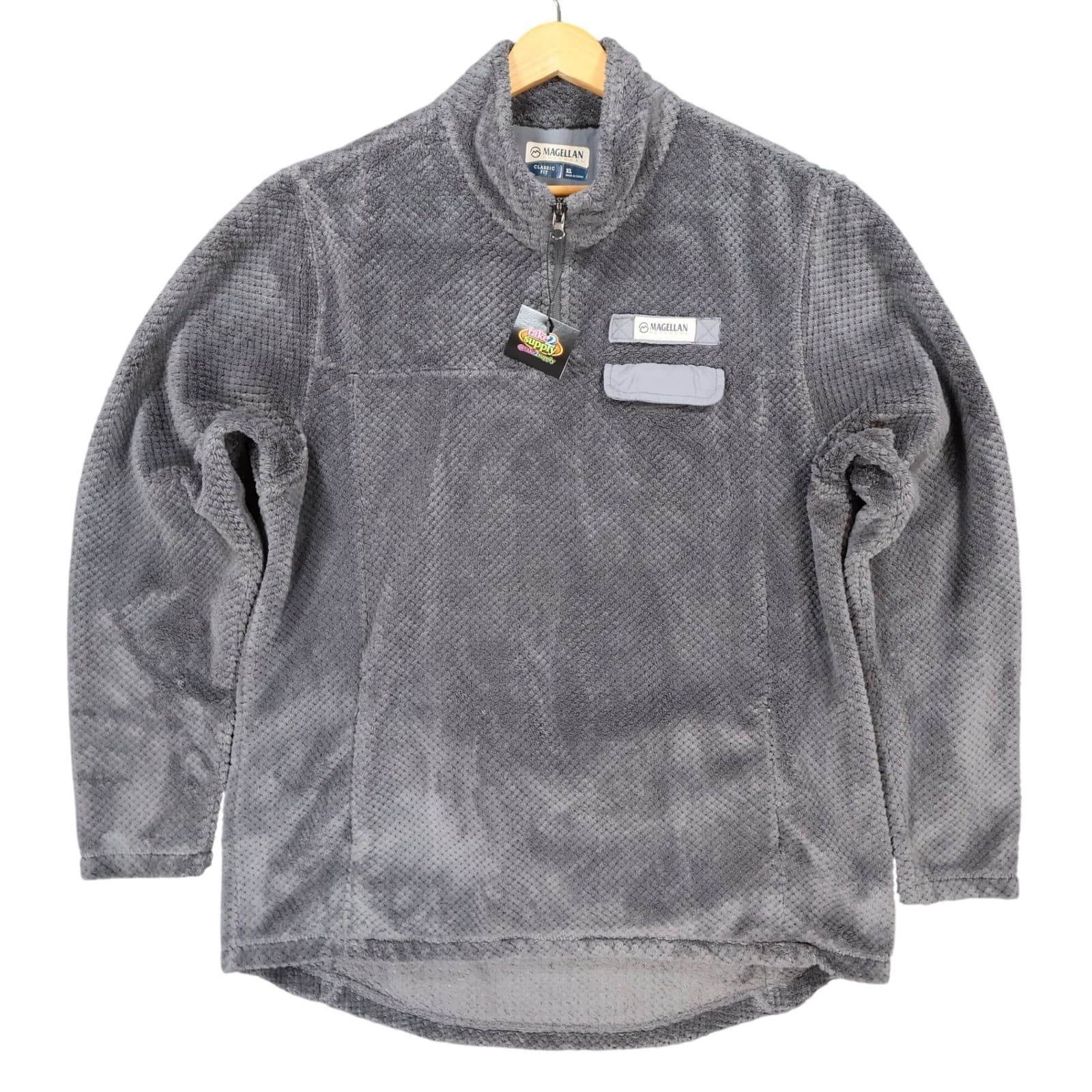 Magellan Fleece Pullover Men XL Gray Excellent Quarter Zip Outdoor Grid