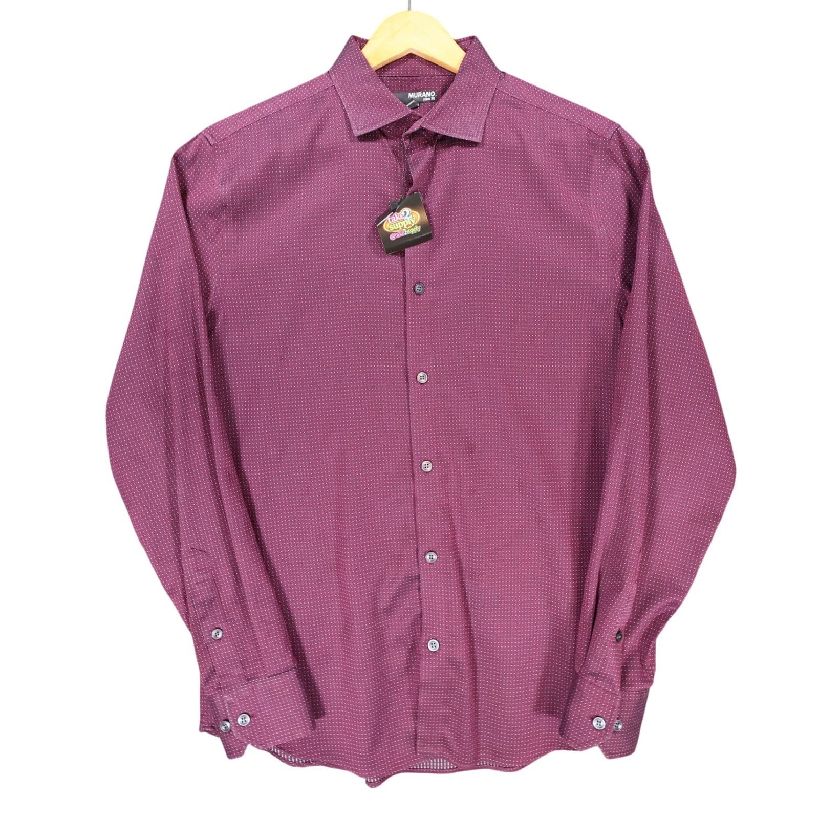 Murano Button Down Shirt Mens M Burgundy Excellent Slim Fit Geometric Print