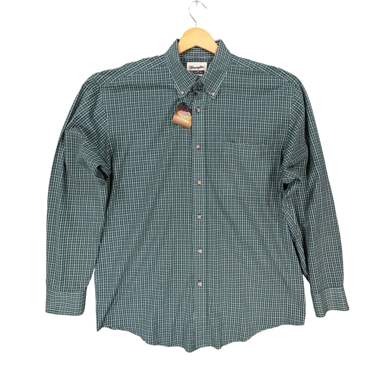 Wrangler Button Up Shirt Mens L Green Excellent Plaid Long Sleeve MR2084A