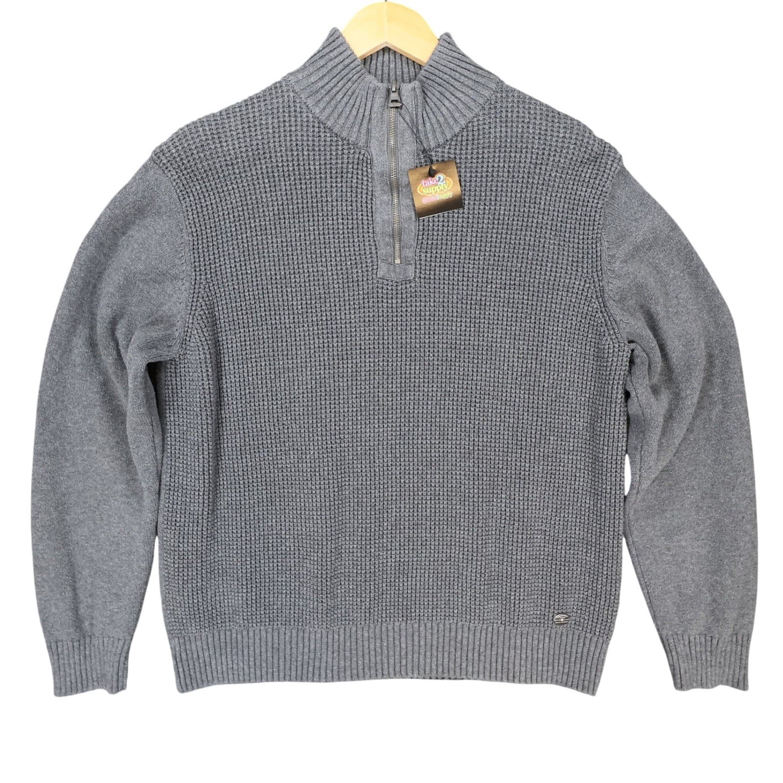 Weatherproof Vintage Quarter Zip Pullover Mens Large Gray Excellent Waffle Knit
