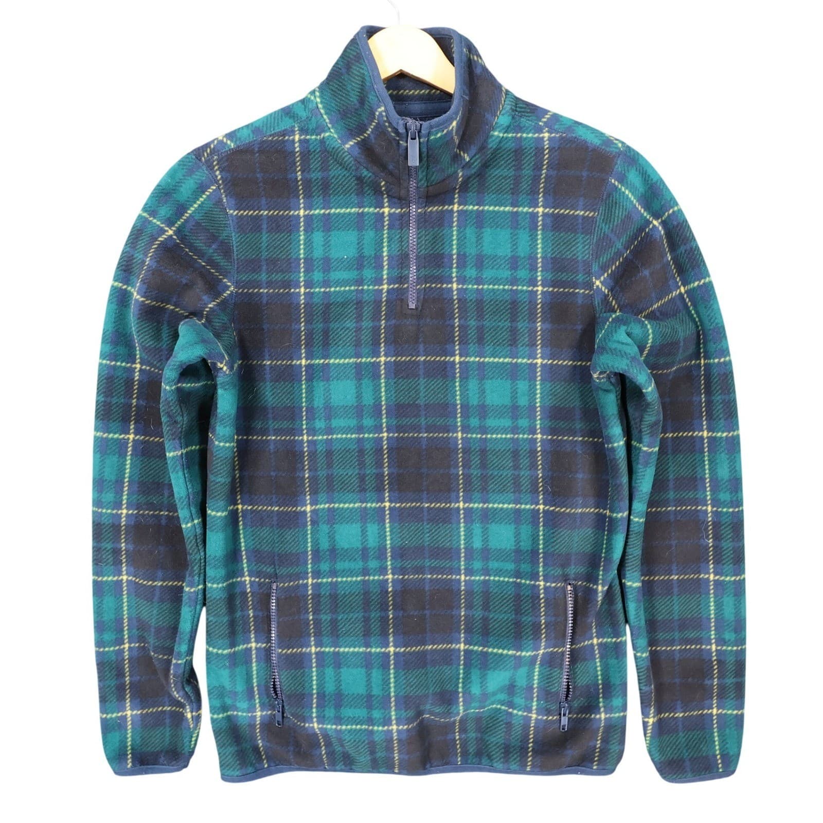 Prince & Fox Fleece Pullover Mens Small Green Excellent Plaid Quarter Zip