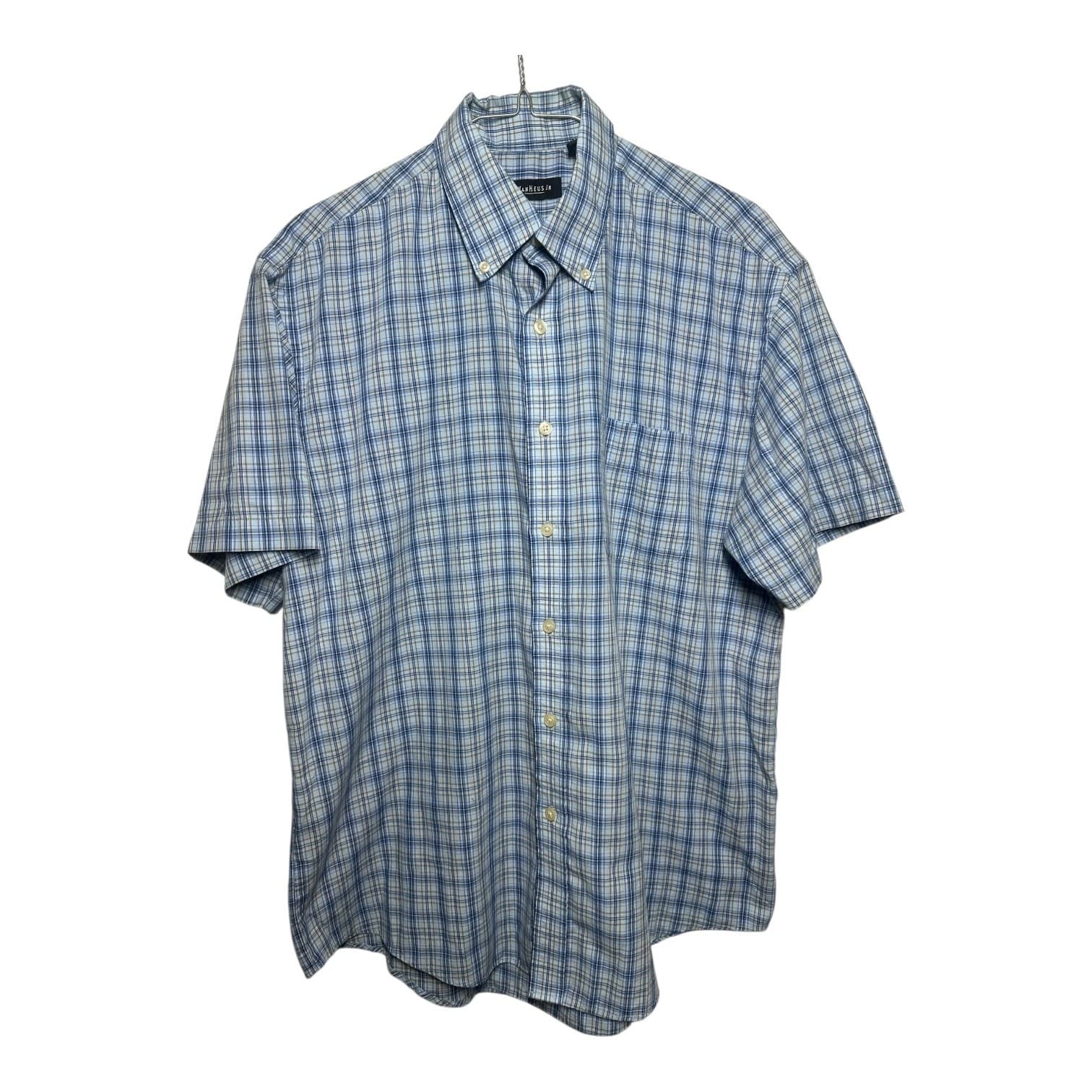 Van Heusen Men's Short Sleeve Plaid Shirt Medium Blue EUC