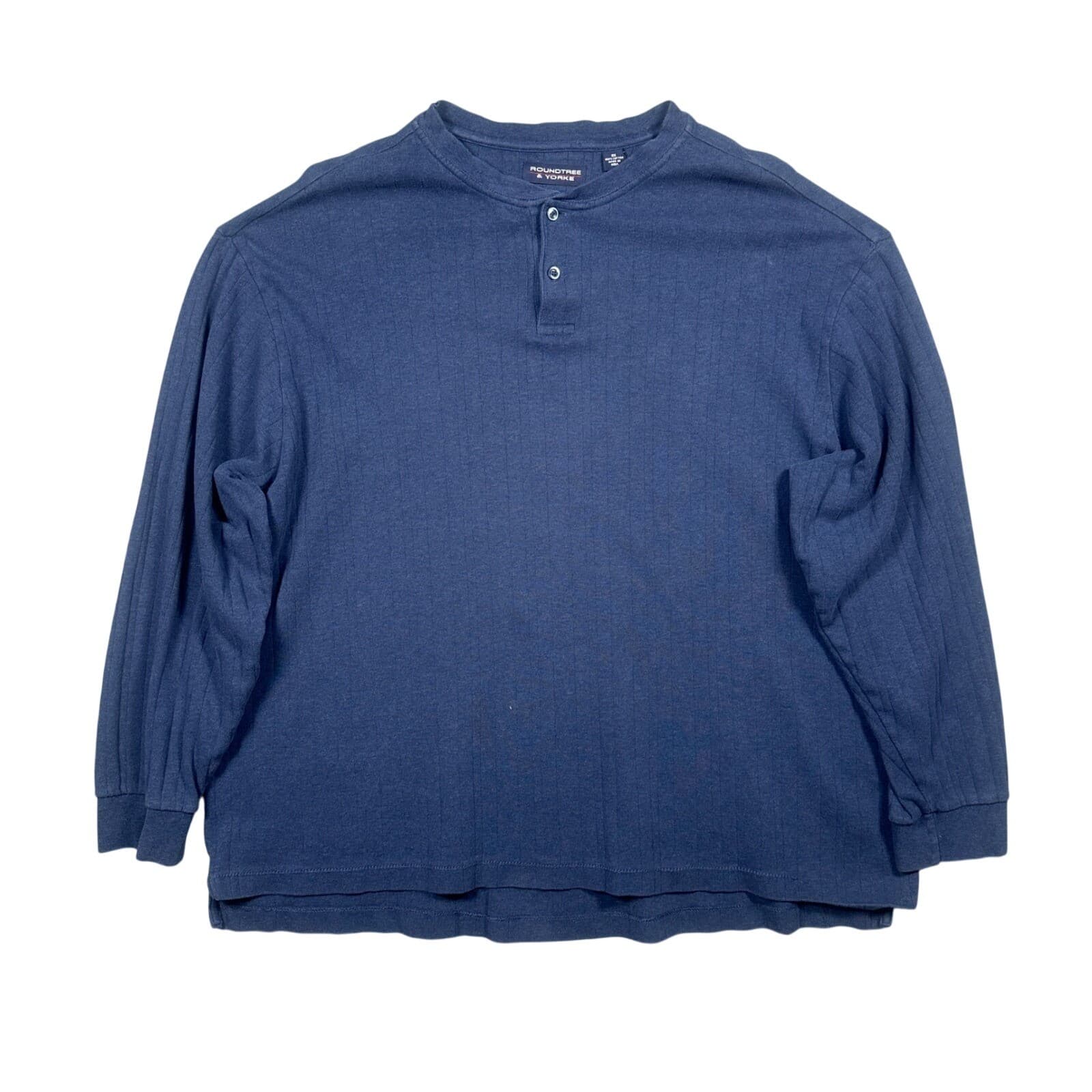 Roundtree & Yorke Henley Shirt Mens 2X Blue Excellent Ribbed Cotton Long Sleeve