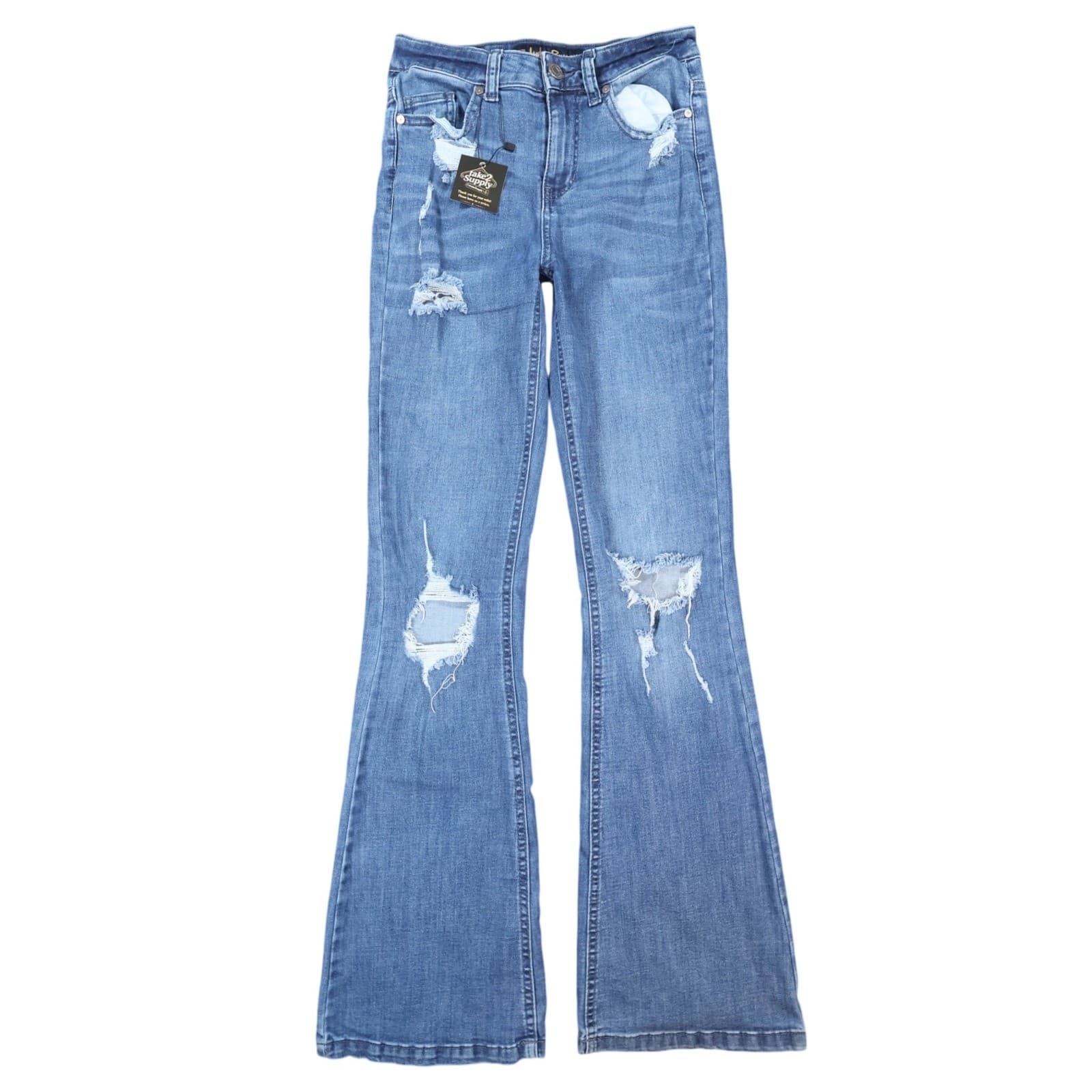 Indigo Rein Flare Jeans Womens 3 Blue Cotton Blend High Rise Distressed 2517