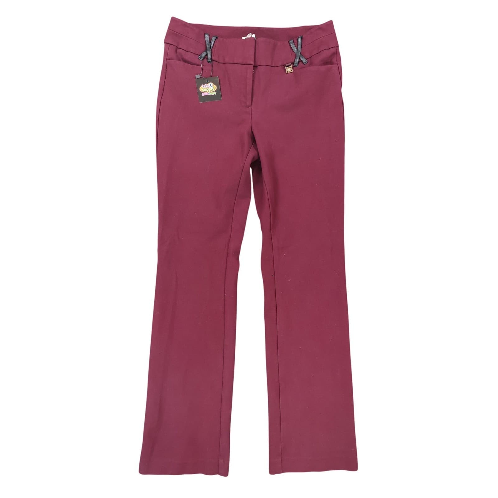 Anne Klein Dress Pants Womens 8 Burgundy Excellent Faux Leather Trim
