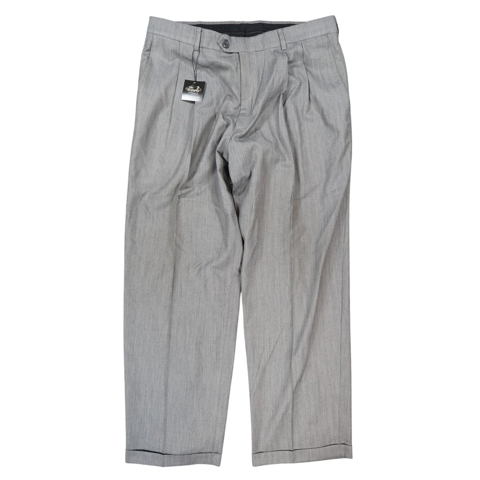 Haggar Dress Pants Mens 36x30 Gray Excellent Pleated Herringbone