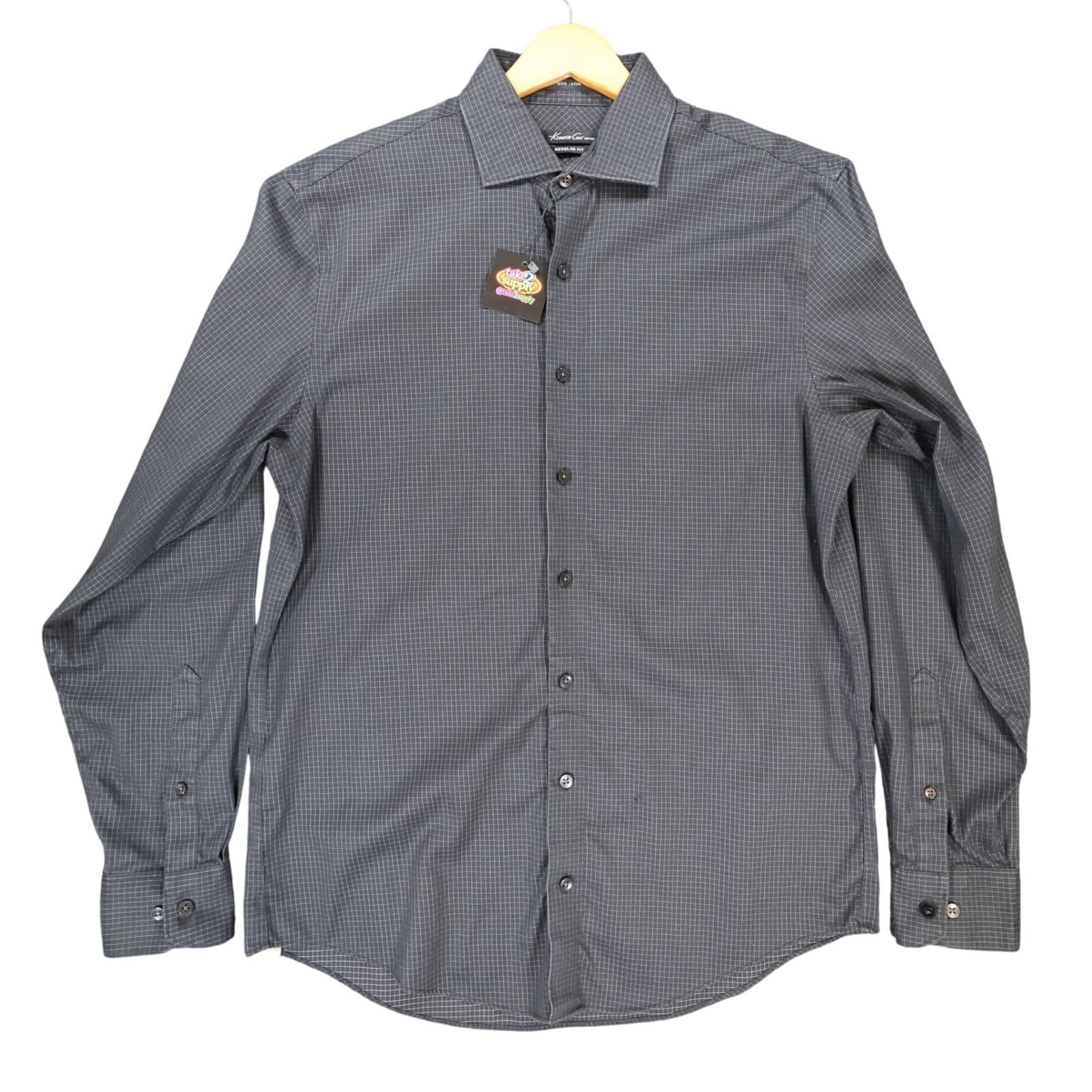 Kenneth Cole Dress Shirt Mens 15.5 34/35 Charcoal Excellent Non-Iron Regular Fit