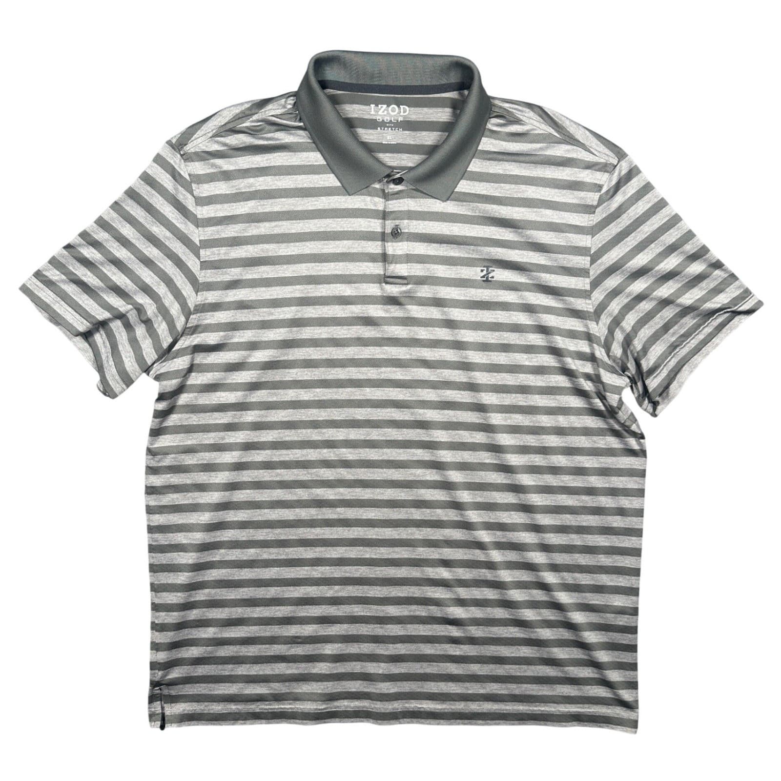 IZOD Golf Polo Shirt Mens XL Grey Excellent Striped Short Sleeve Stretch