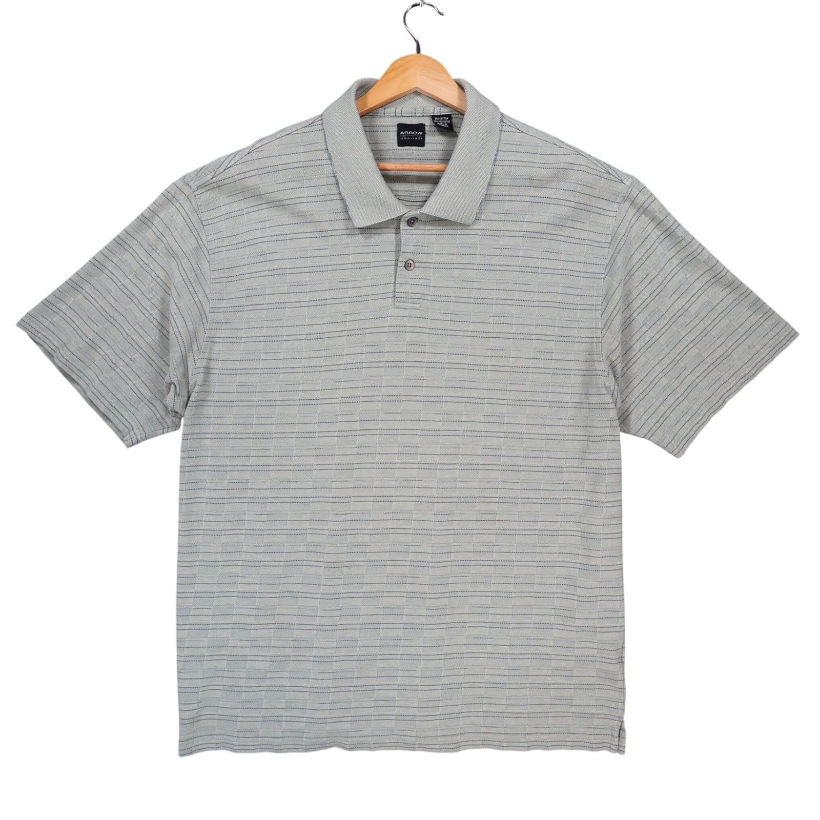 Arrow Polo Shirt Mens XXL Green Excellent Striped Short Sleeve Cotton Blend