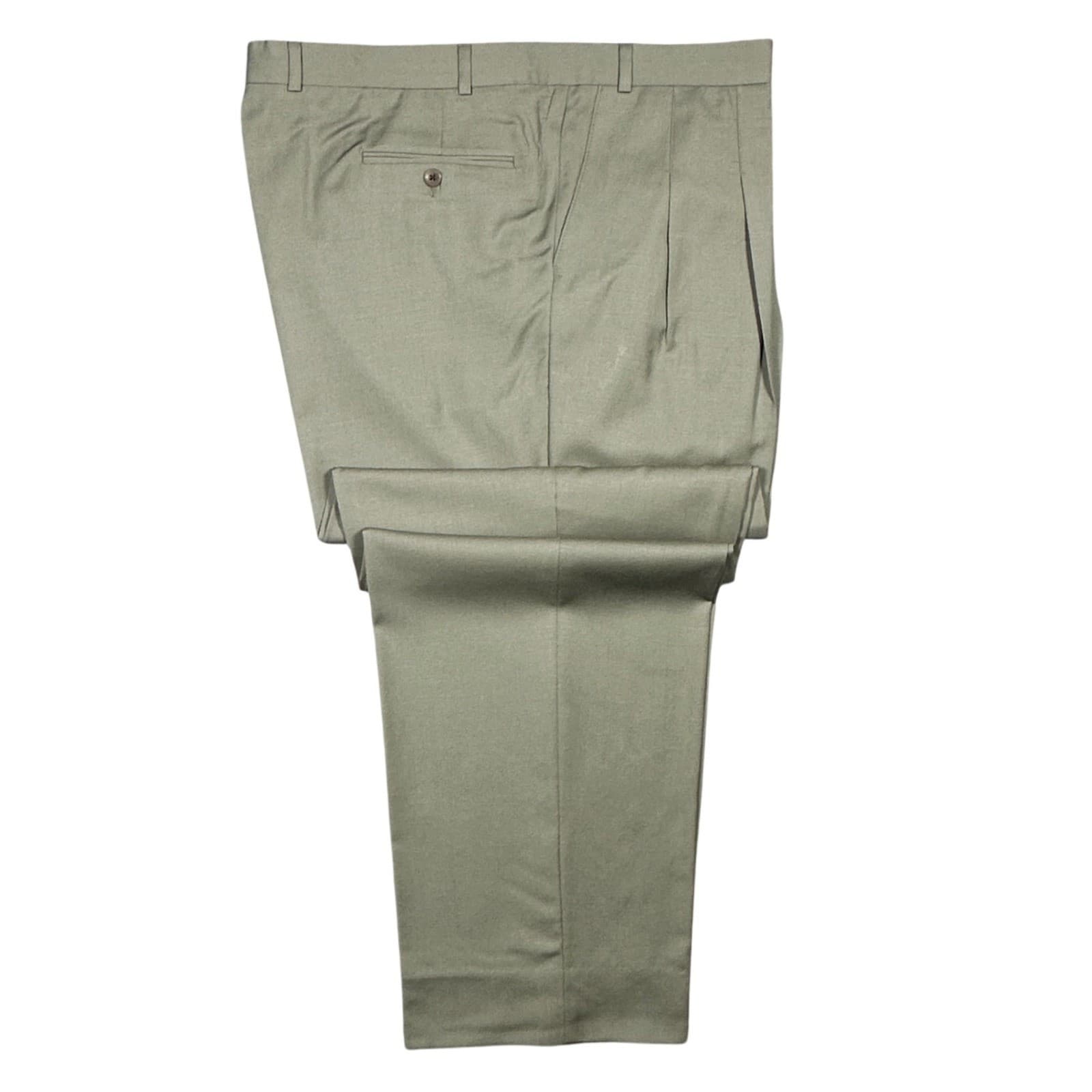 Vintage Carlo Mandrone Dress Pants Mens 44 Olive Green Wool Pleated