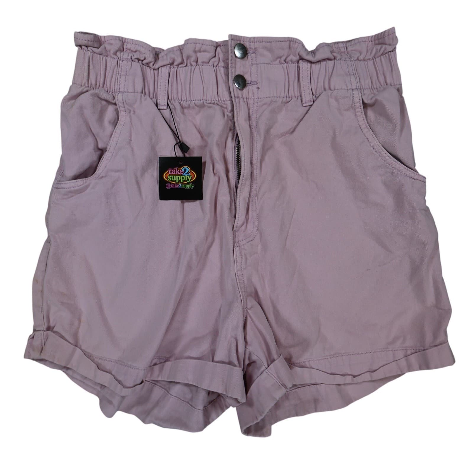 H&M Shorts Womens 12 Pink Excellent Paperbag Waist Cotton Cuffed Casual