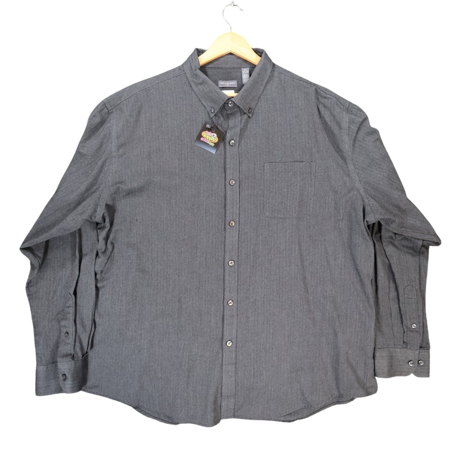 Van Heusen Button Up Mens XXL Gray Excellent Herringbone Long Sleeve Flex Shirt