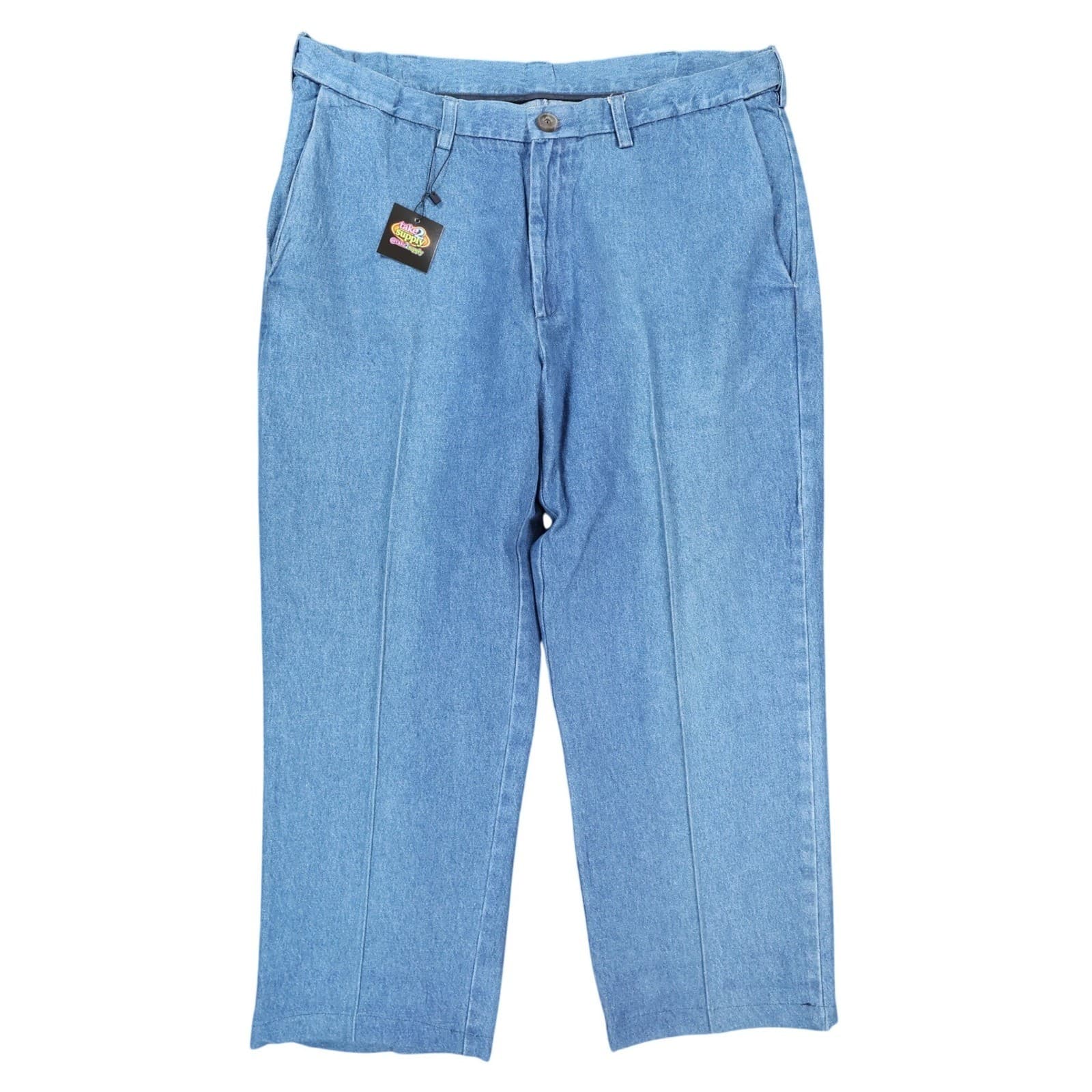 Haggar Denim Trousers Mens 38x29 Blue Vintage Flat Front Cotton