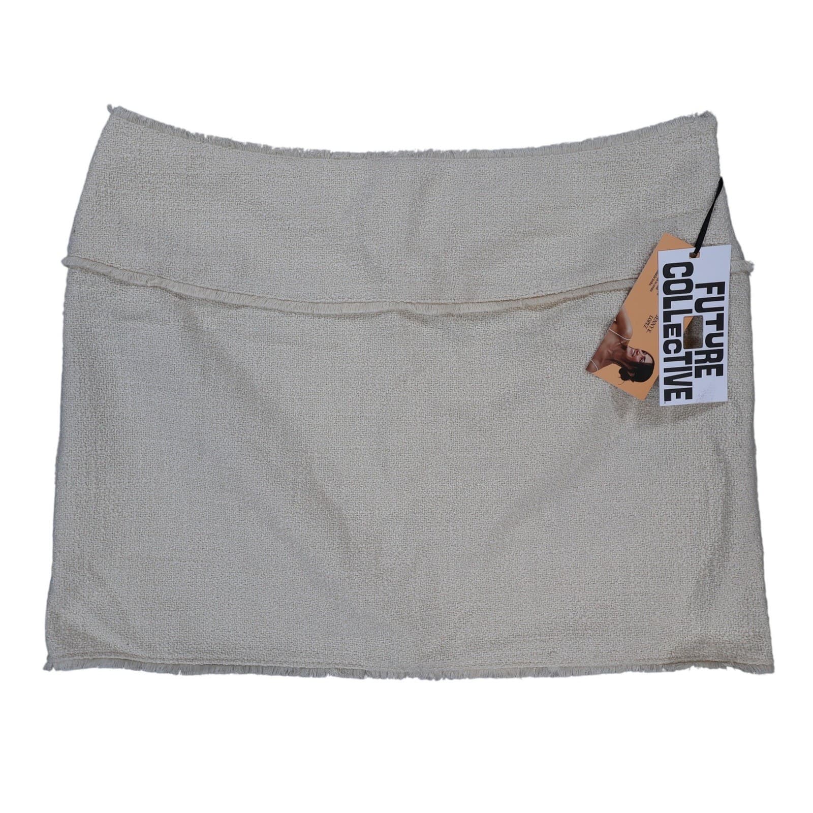 Future Collective Mini Skirt Womens 16 Cream New Textured Raw Hem Fringe