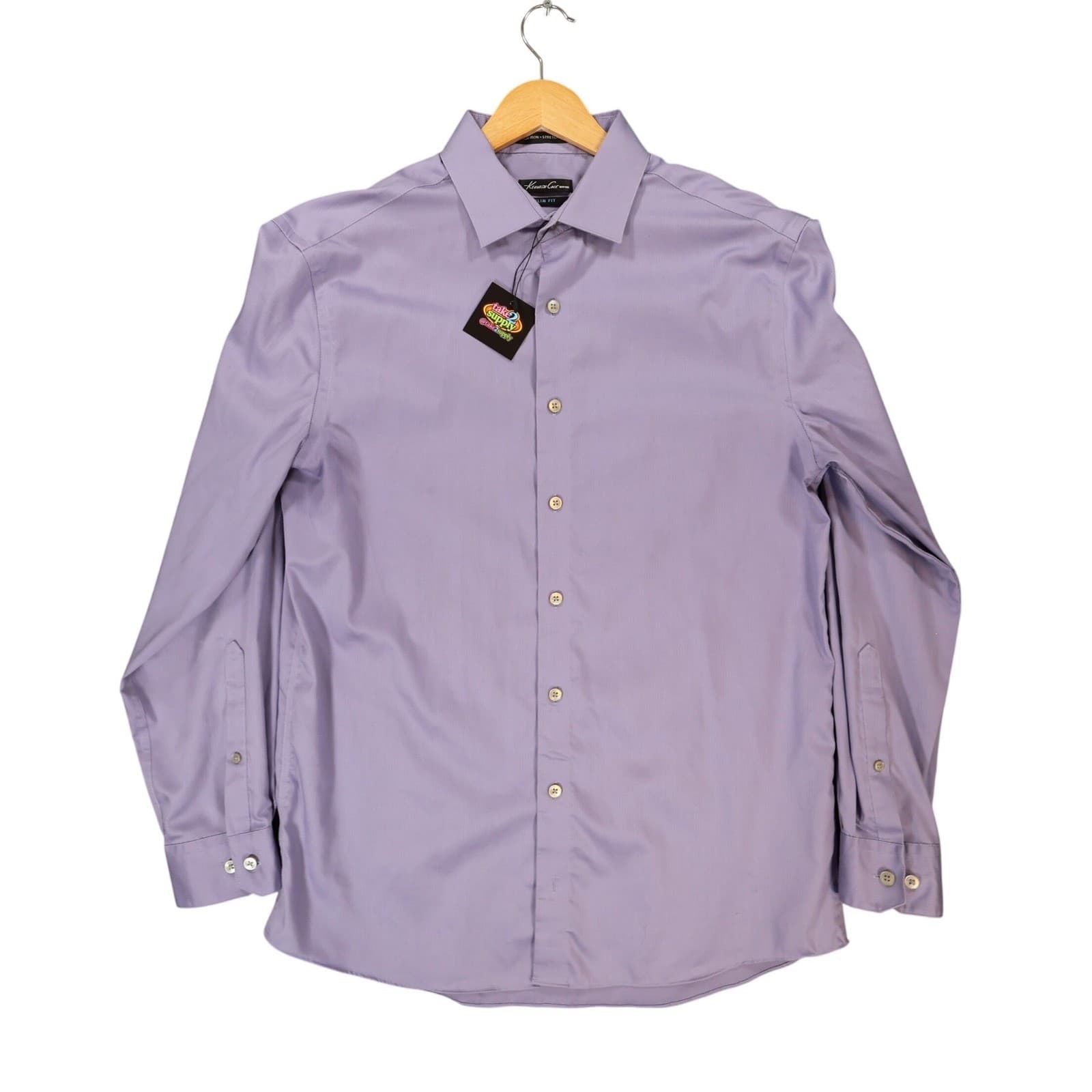 Kenneth Cole Dress Shirt Mens 15.5 32/33 Purple Excellent Slim Fit Non Iron